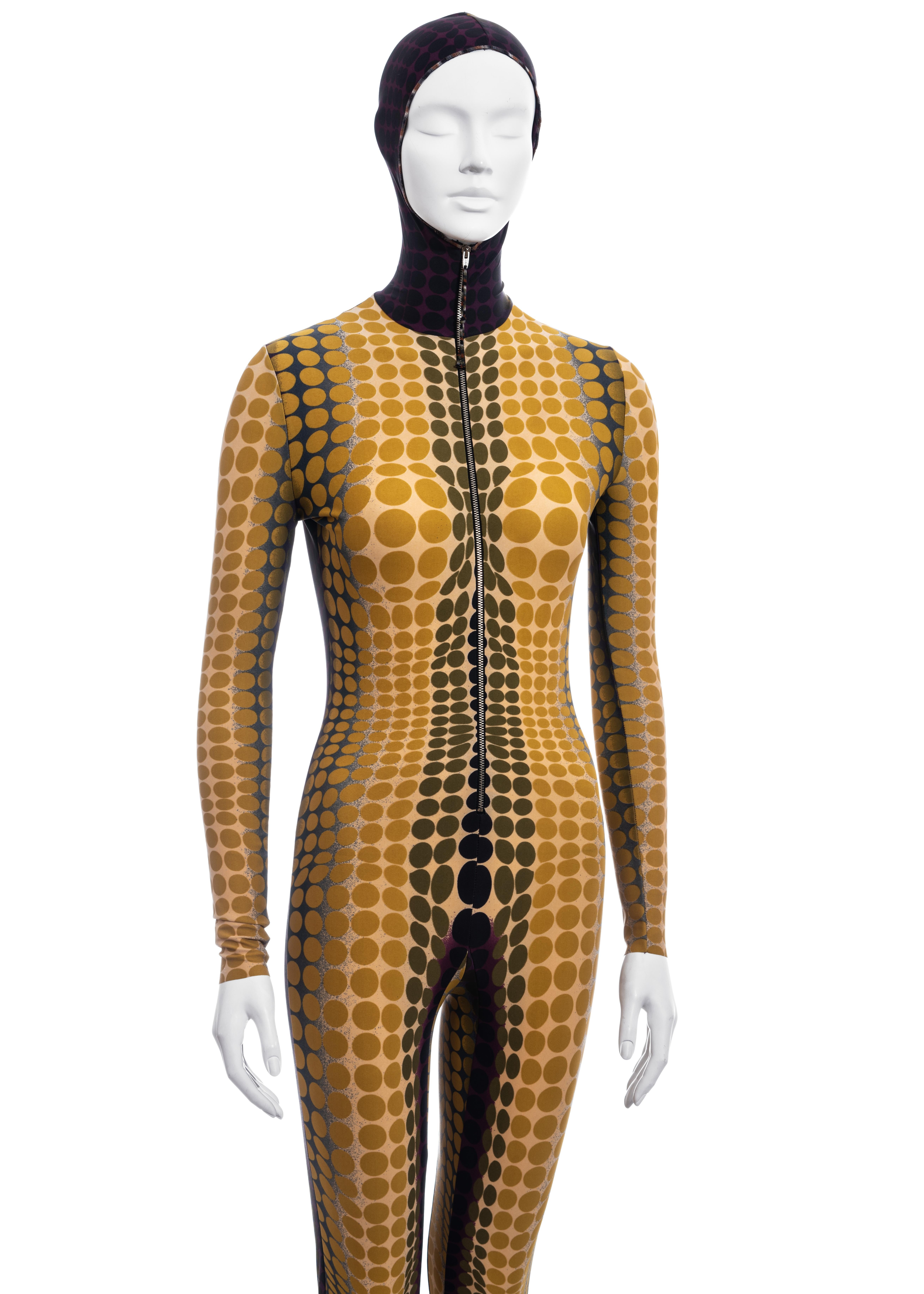 Jean Paul Gaultier yellow cyber dots hooded catsuit, fw 1995  In Excellent Condition For Sale In London, GB