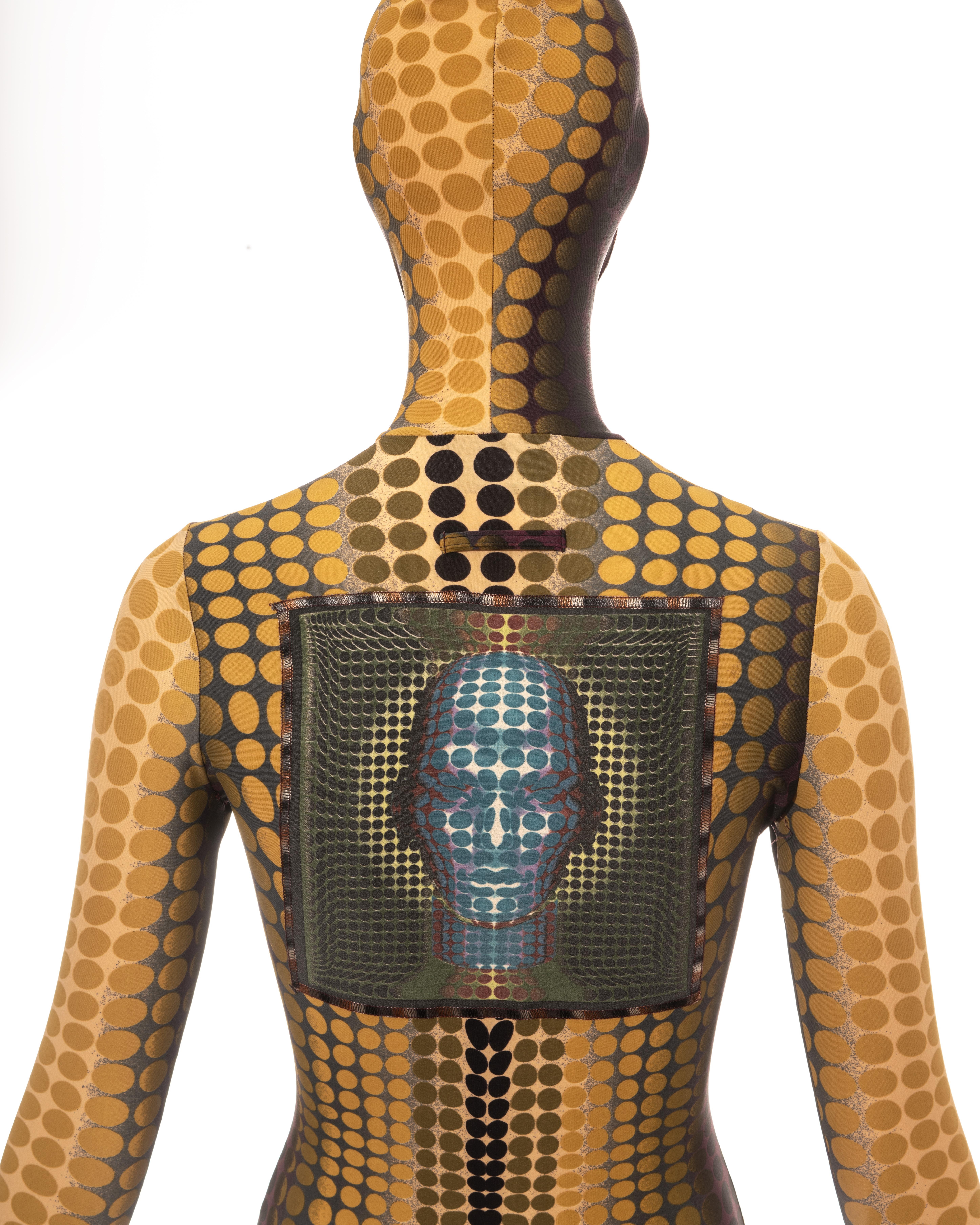 Jean Paul Gaultier yellow cyber dots lycra printed bodystocking, fw 1995 2