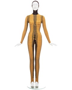 Jean Paul Gaultier yellow cyber dots lycra printed bodystocking, fw 1995