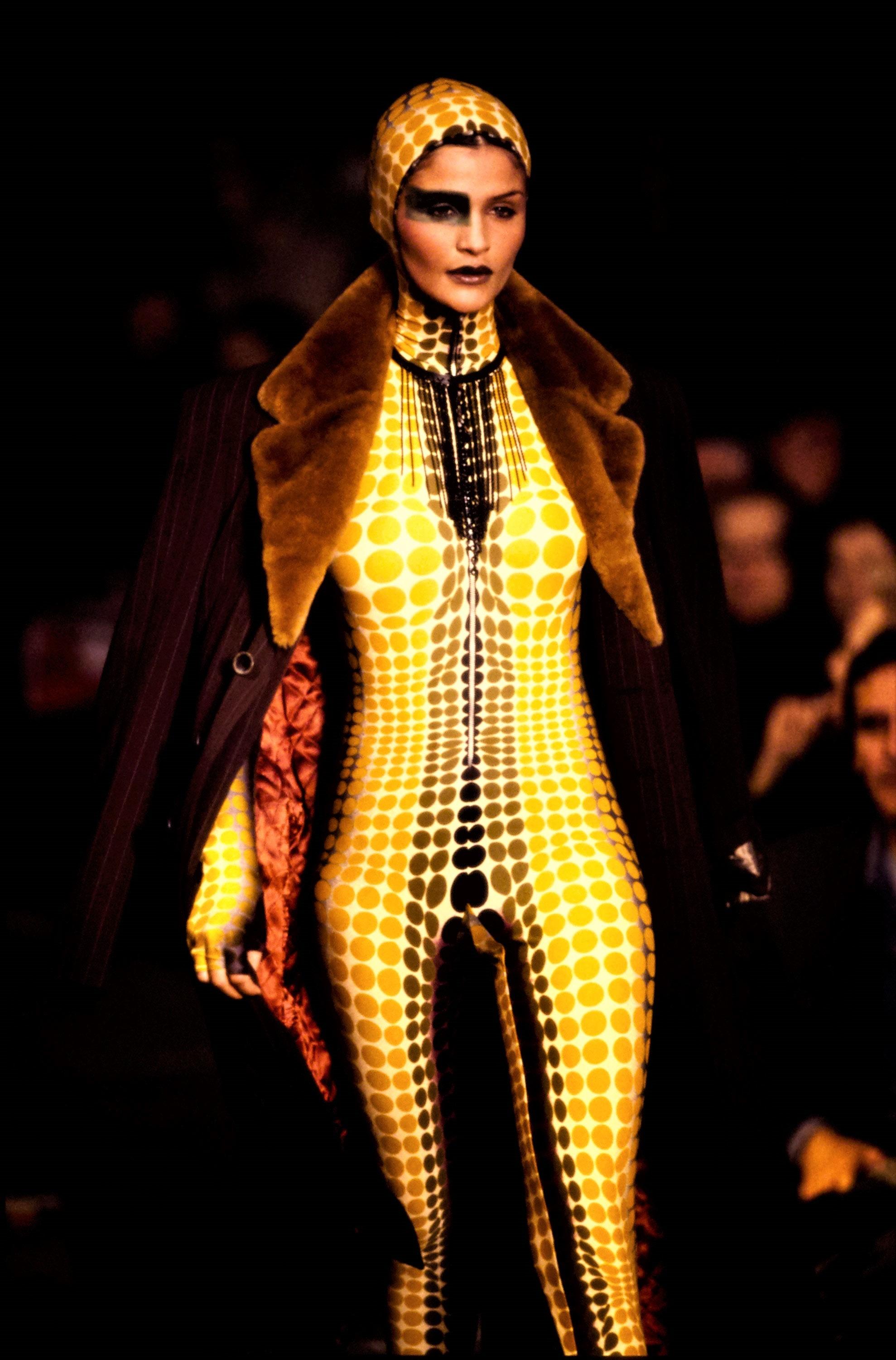 Jean Paul Gaultier yellow cyber dots lycra printed bodystocking, fw 1995 In Excellent Condition In London, GB