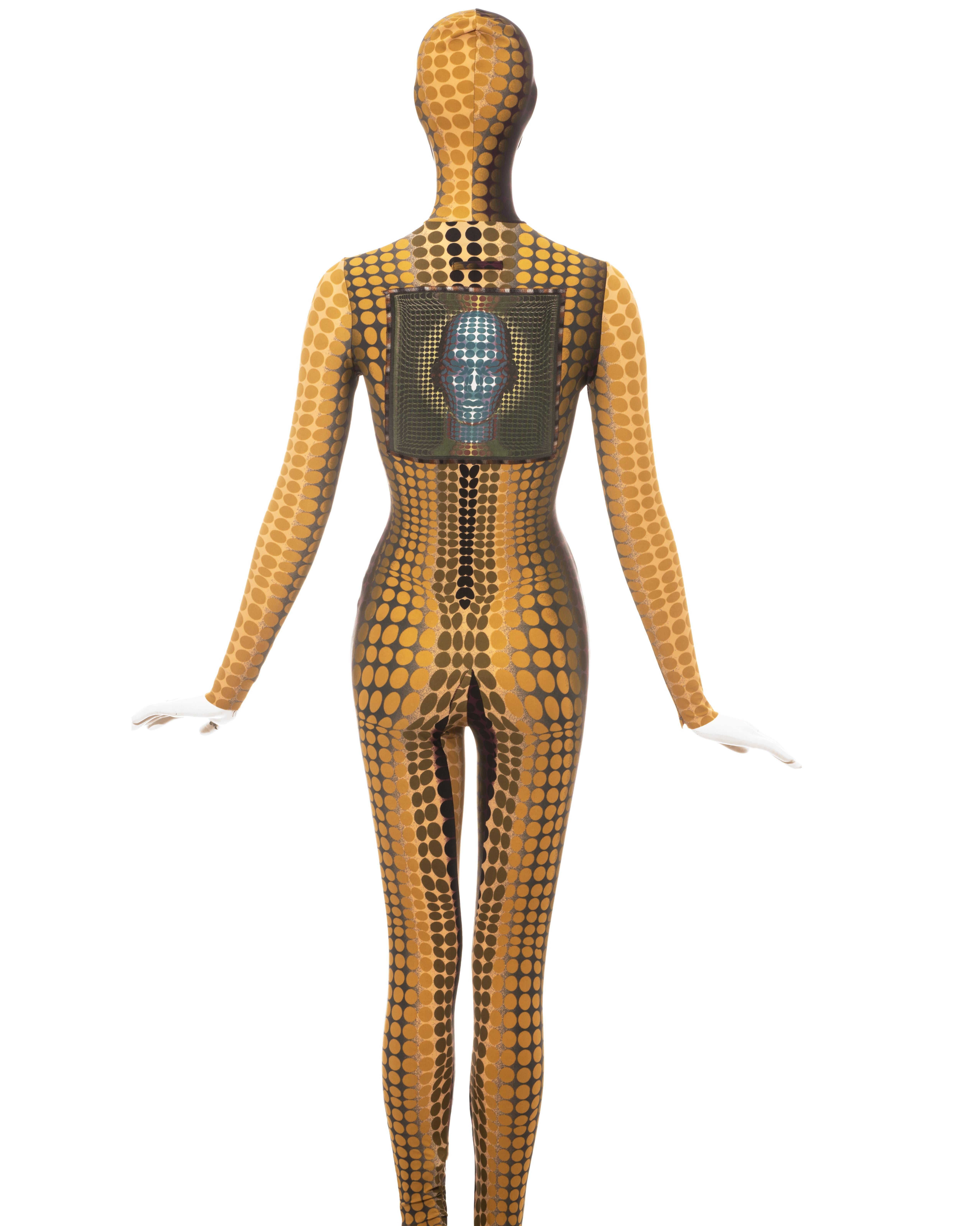 Jean Paul Gaultier yellow cyber dots lycra printed bodystocking, fw 1995 1