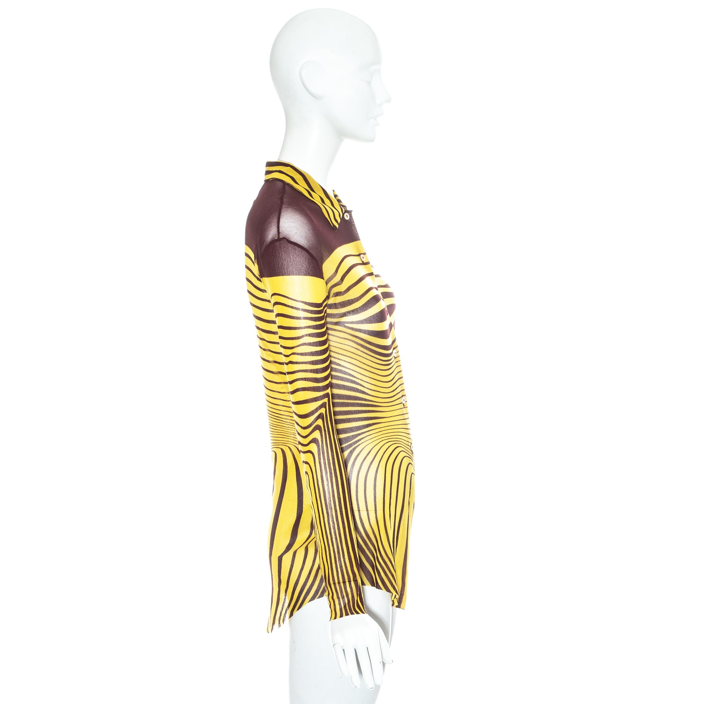 Jean Paul Gaultier yellow optical illusion printed mesh shirt, ss 1996 In Good Condition In London, London