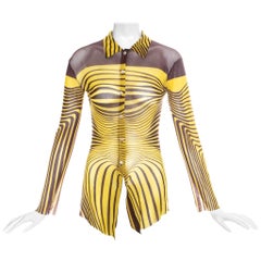 Jean Paul Gaultier yellow optical illusion printed mesh shirt, ss 1996