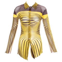 Jean Paul Gaultier yellow optical illusion printed mesh shirt, ss 1996