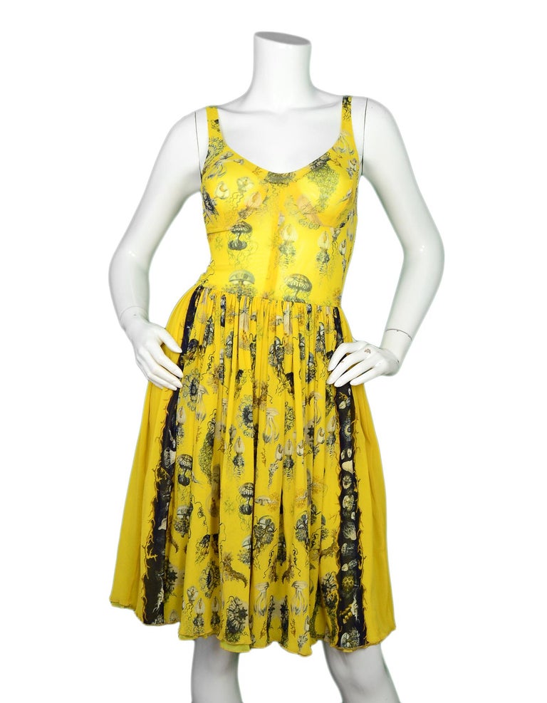Jean Paul Gaultier Yellow Tulle Jellyfish Print Sleeveless Dress Sz S ...