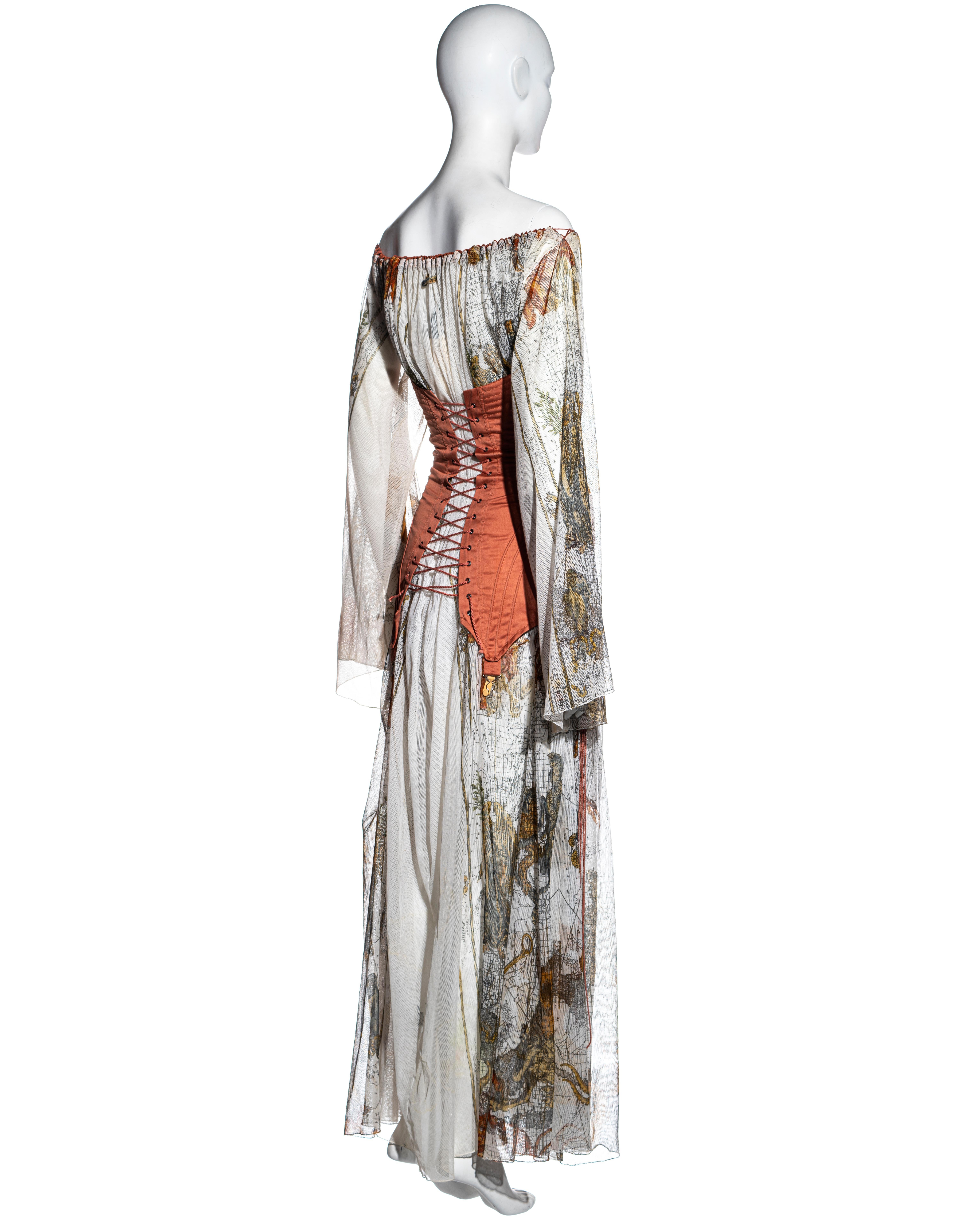 Jean Paul Gaultier zodiac print cotton muslin corset off shoulder dress, ss 1994 7