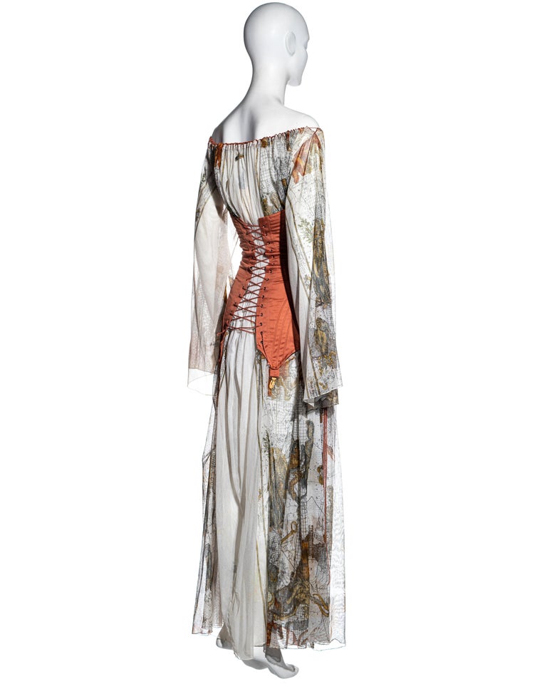 Jean Paul Gaultier zodiac print cotton muslin corset off shoulder dress, ss 1994 For Sale 10