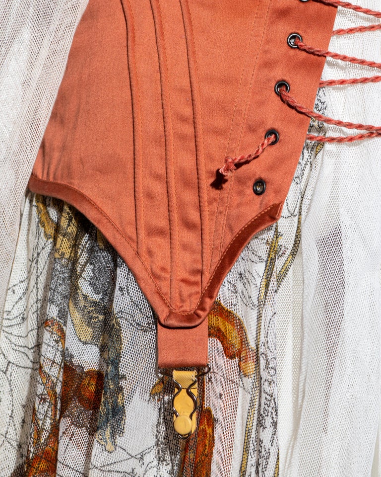 Jean Paul Gaultier zodiac print cotton muslin corset off shoulder dress, ss 1994 For Sale 11