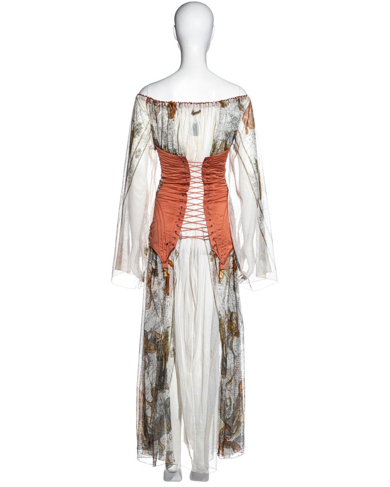 Jean Paul Gaultier zodiac print cotton muslin corset off shoulder dress, ss 1994 For Sale 12