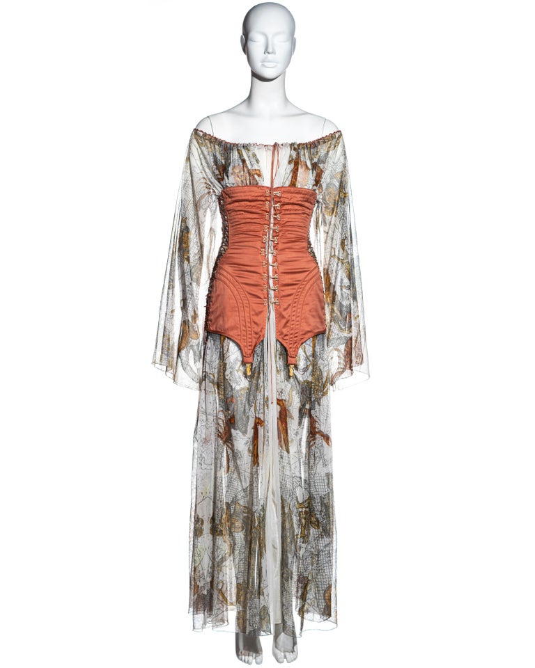 Jean Paul Gaultier zodiac print cotton muslin corset off shoulder dress ...