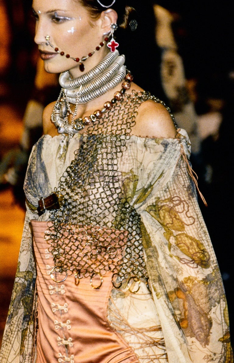 Women's Jean Paul Gaultier zodiac print cotton muslin corset off shoulder dress, ss 1994 For Sale