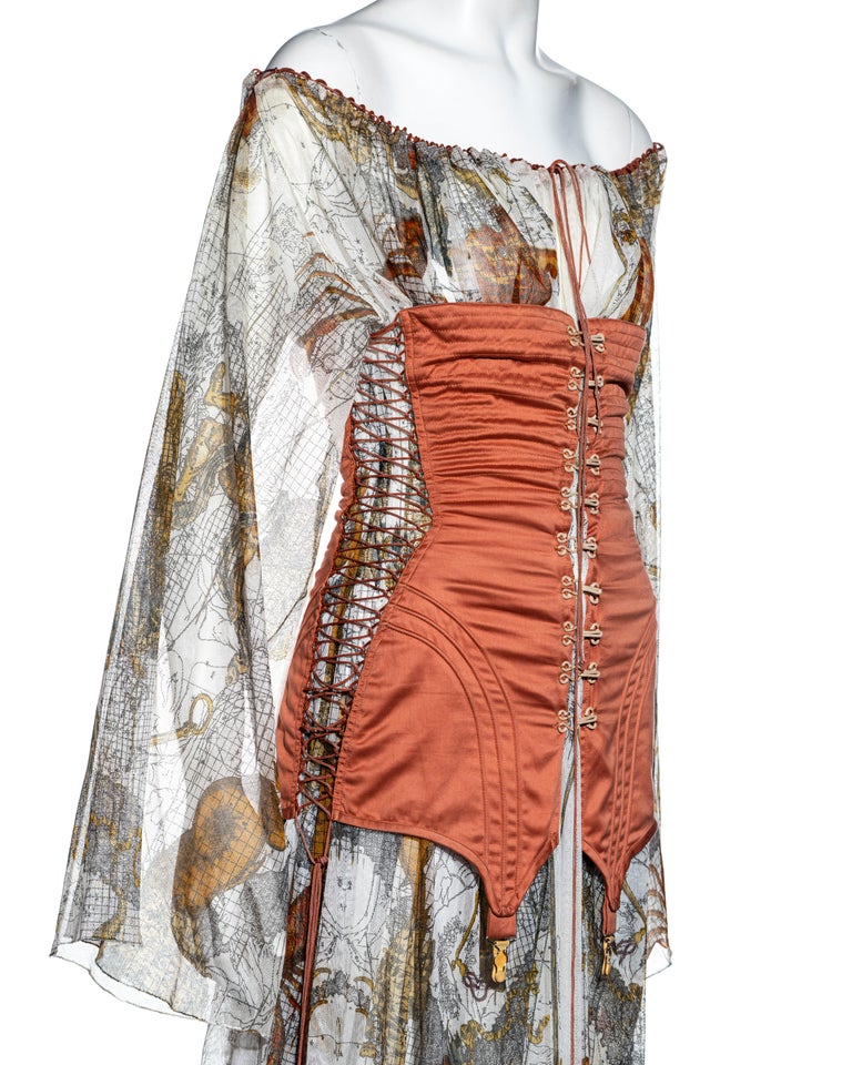 Jean Paul Gaultier zodiac print cotton muslin corset off shoulder dress, ss 1994 For Sale 1