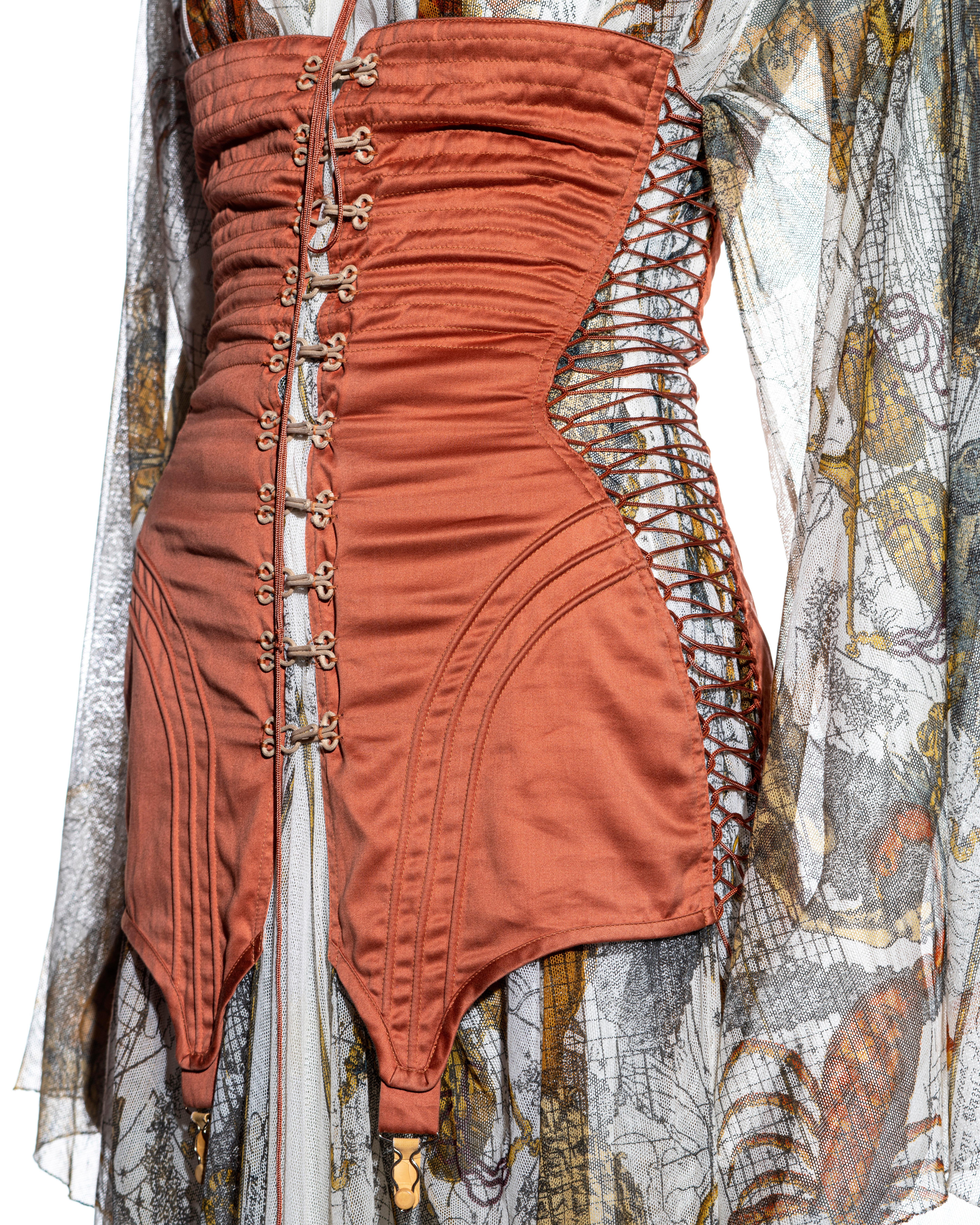 Jean Paul Gaultier zodiac print cotton muslin corset off shoulder dress, ss 1994 In Excellent Condition In London, GB