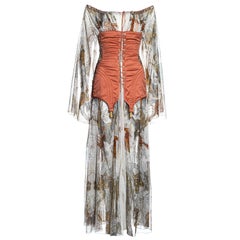Robe corset épaules dénudées en mousseline de coton imprimé zodiaque Jean Paul Gaultier, P/E 1994