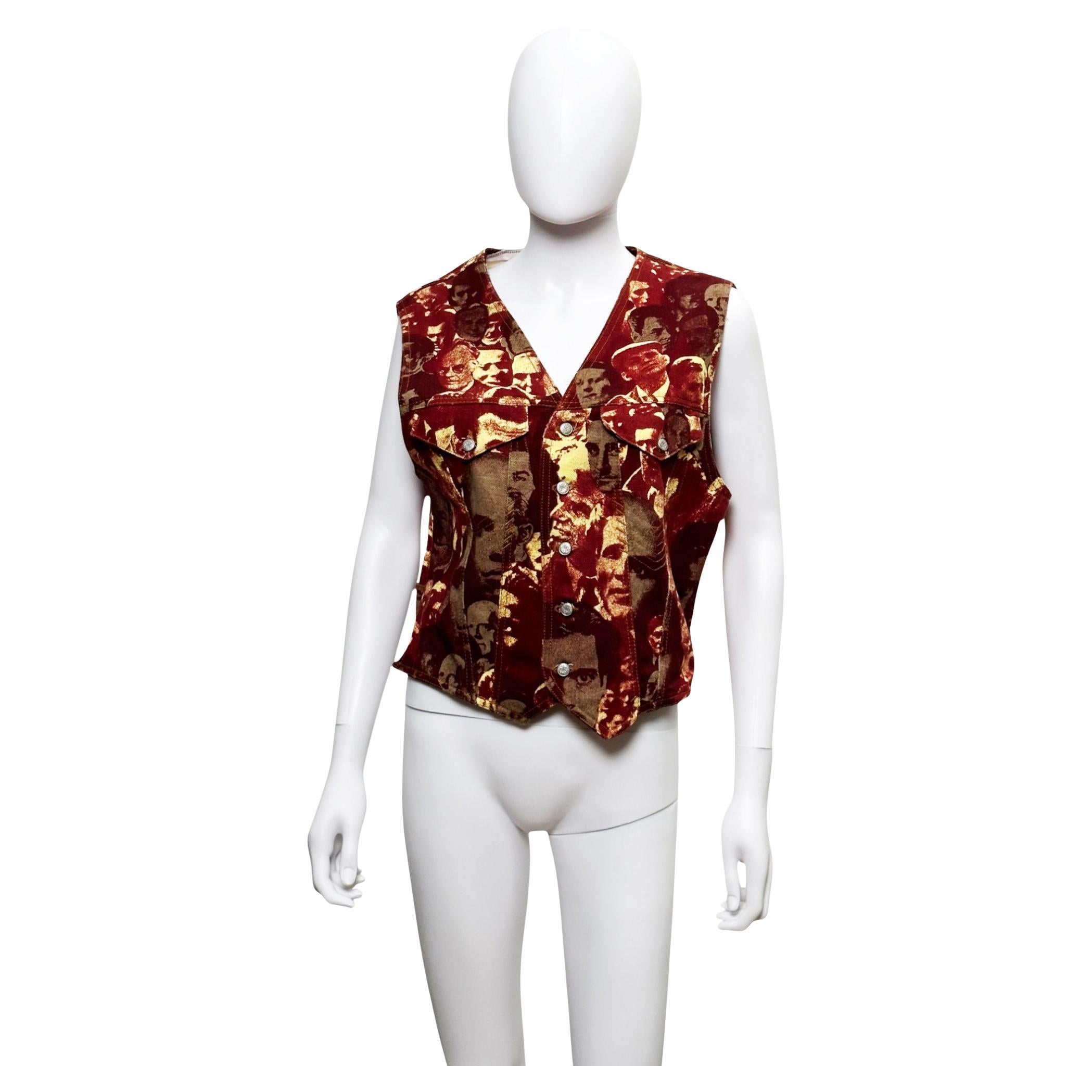 Jean Paul Gaultier	A/W	1992 Denim 'Gesichter'-Weste im Angebot