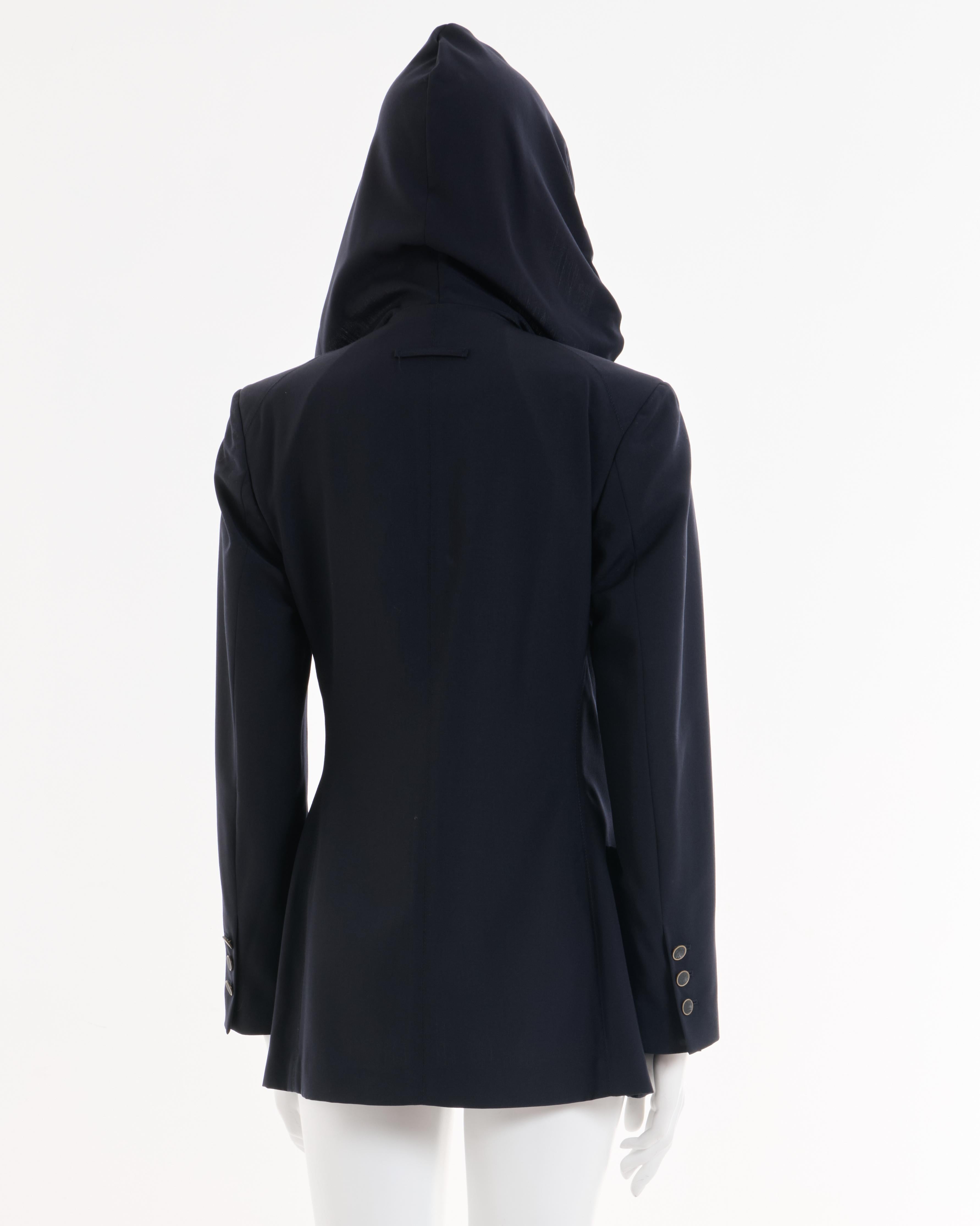Jean Paul GaultierS/S 1990 'Rhapsody in Blue'Blazer con capucha y doble botonadura Black en venta