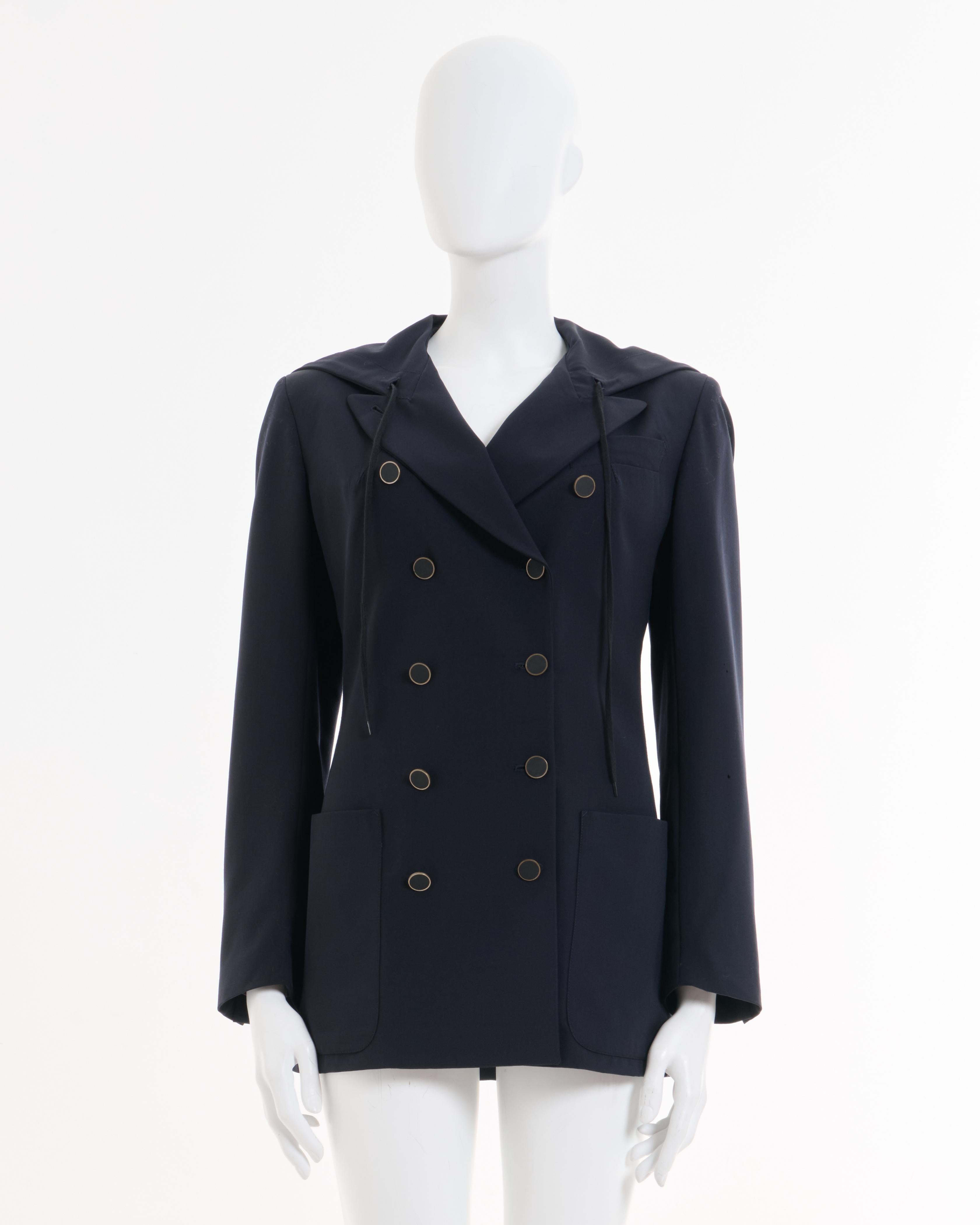 De las mujeres Jean Paul GaultierS/S 1990 'Rhapsody in Blue'Blazer con capucha y doble botonadura en venta
