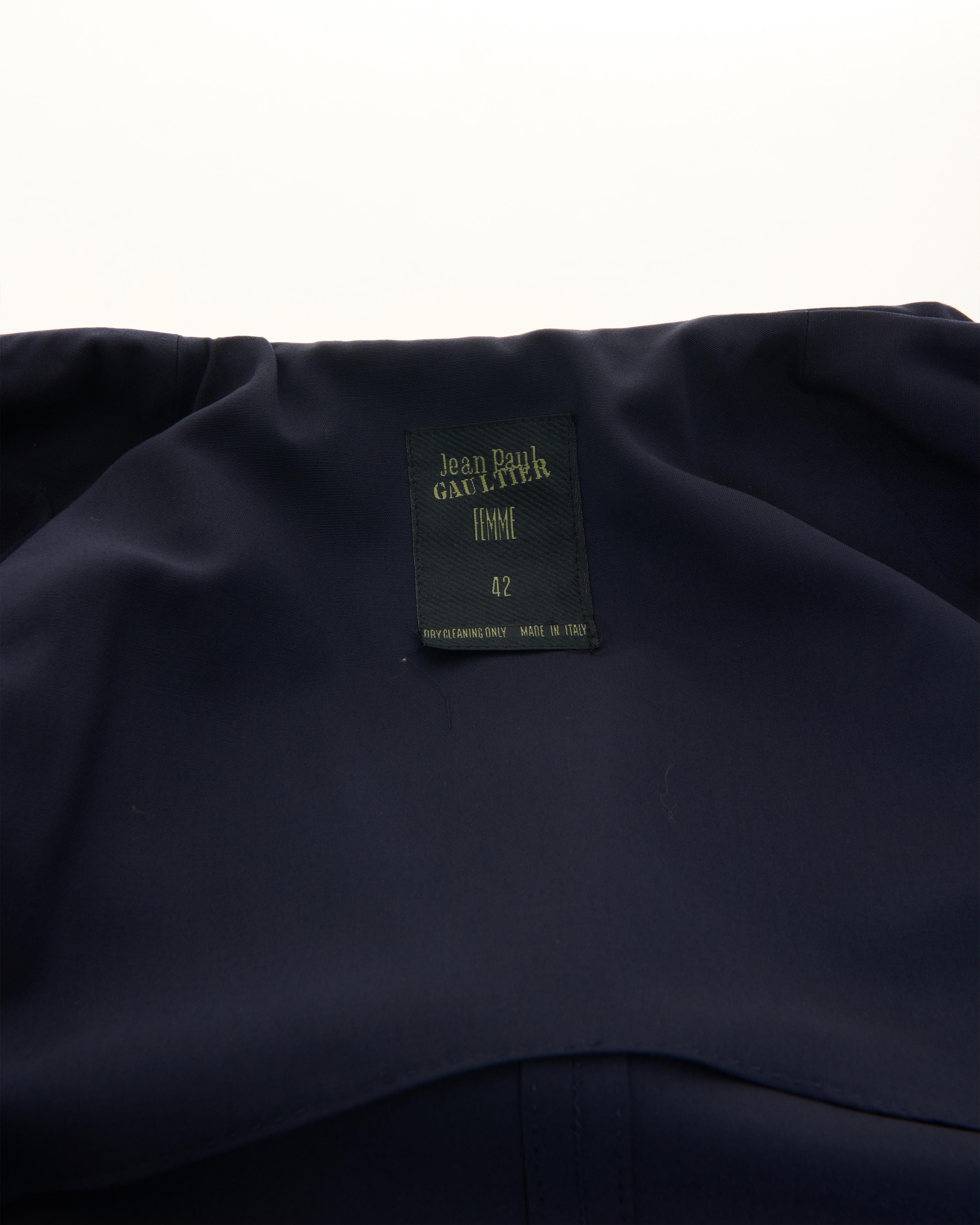 Jean Paul GaultierS/S 1990 'Rhapsody in Blue'Blazer con capucha y doble botonadura en venta 1