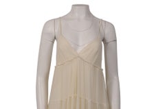 Jean Paul Gaultier Ecru Ruffle 2000's V Neck Dress Size Large Tan WhiteSpaghetti