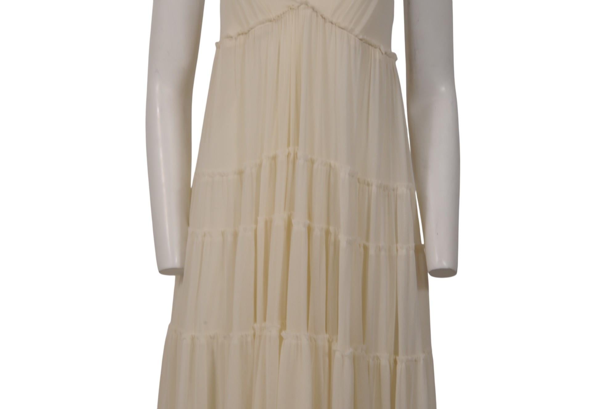 Jean Paul Gautier Vestido de cuello en V con volantes de color crudo de los años 2000 Talla grande Tan WhiteSpaghetti Gris en venta