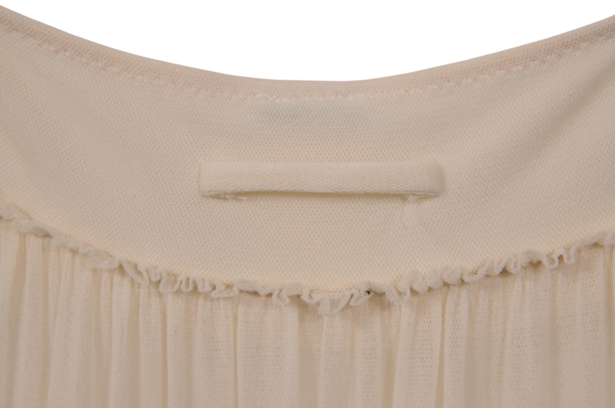 Jean Paul Gautier Vestido de cuello en V con volantes de color crudo de los años 2000 Talla grande Tan WhiteSpaghetti en venta 2