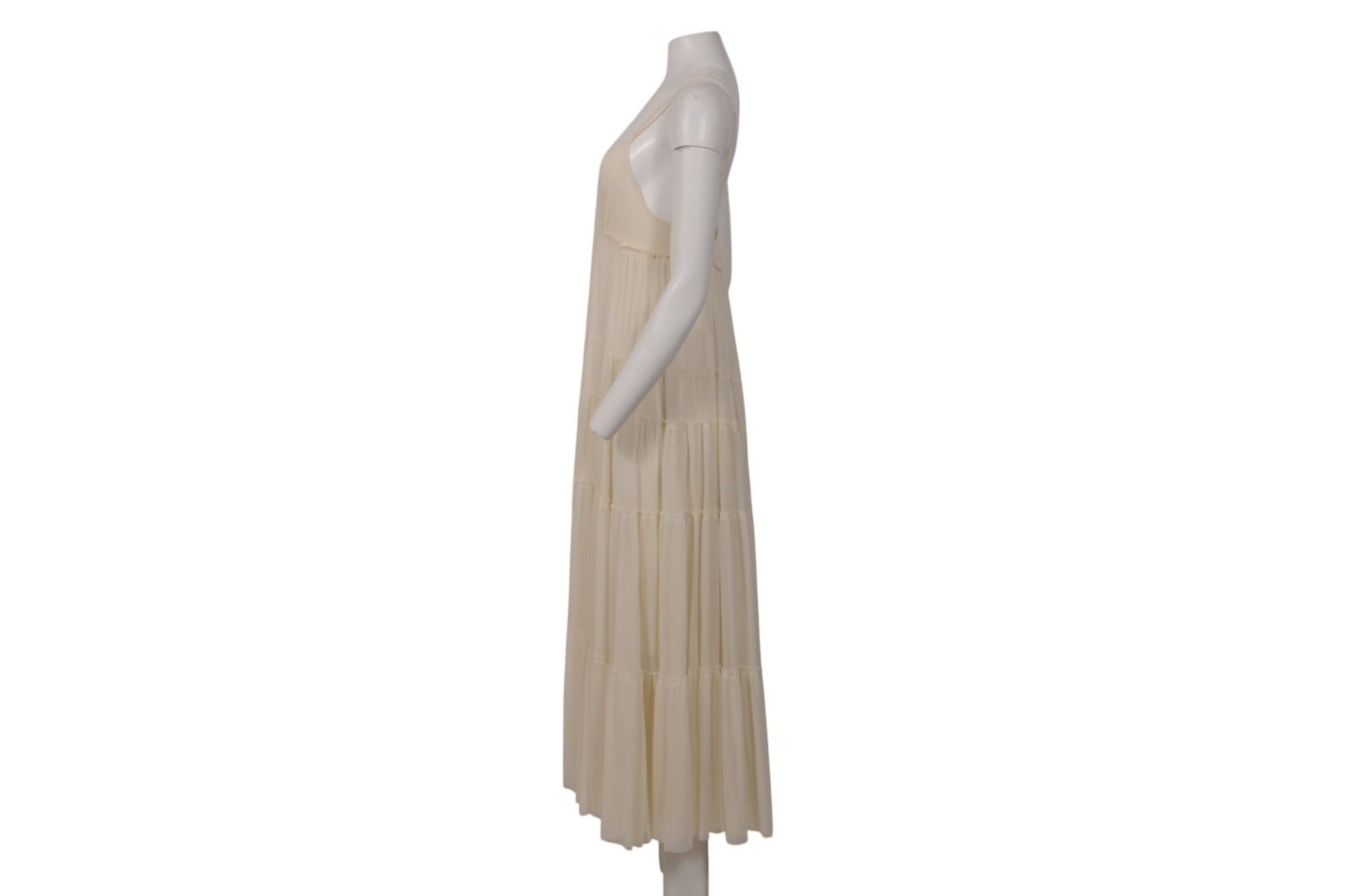 Jean Paul Gautier Vestido de cuello en V con volantes de color crudo de los años 2000 Talla grande Tan WhiteSpaghetti en venta 3