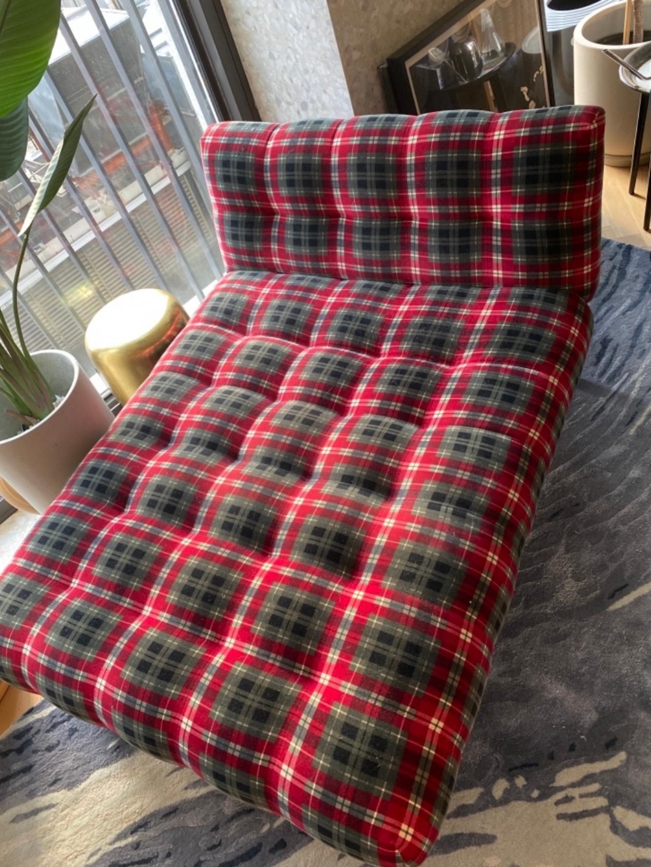 Modern Jean Paul Gautier Red Tartan Velvet Roche Bobois Profile Lounge Chair, Chaise