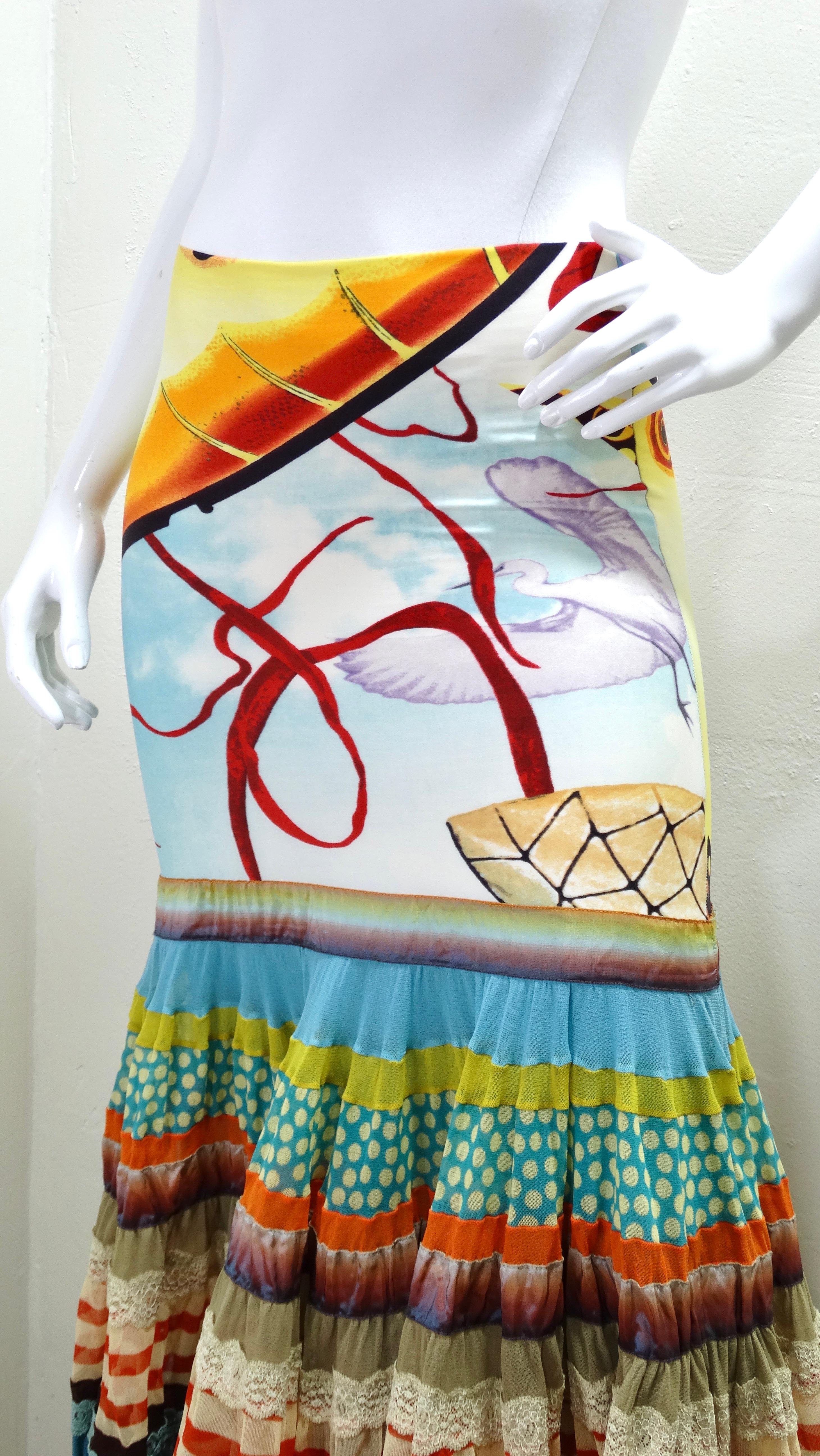 Jean Paul Gaultier Printed Tiered Full Skirt In Excellent Condition In Scottsdale, AZ