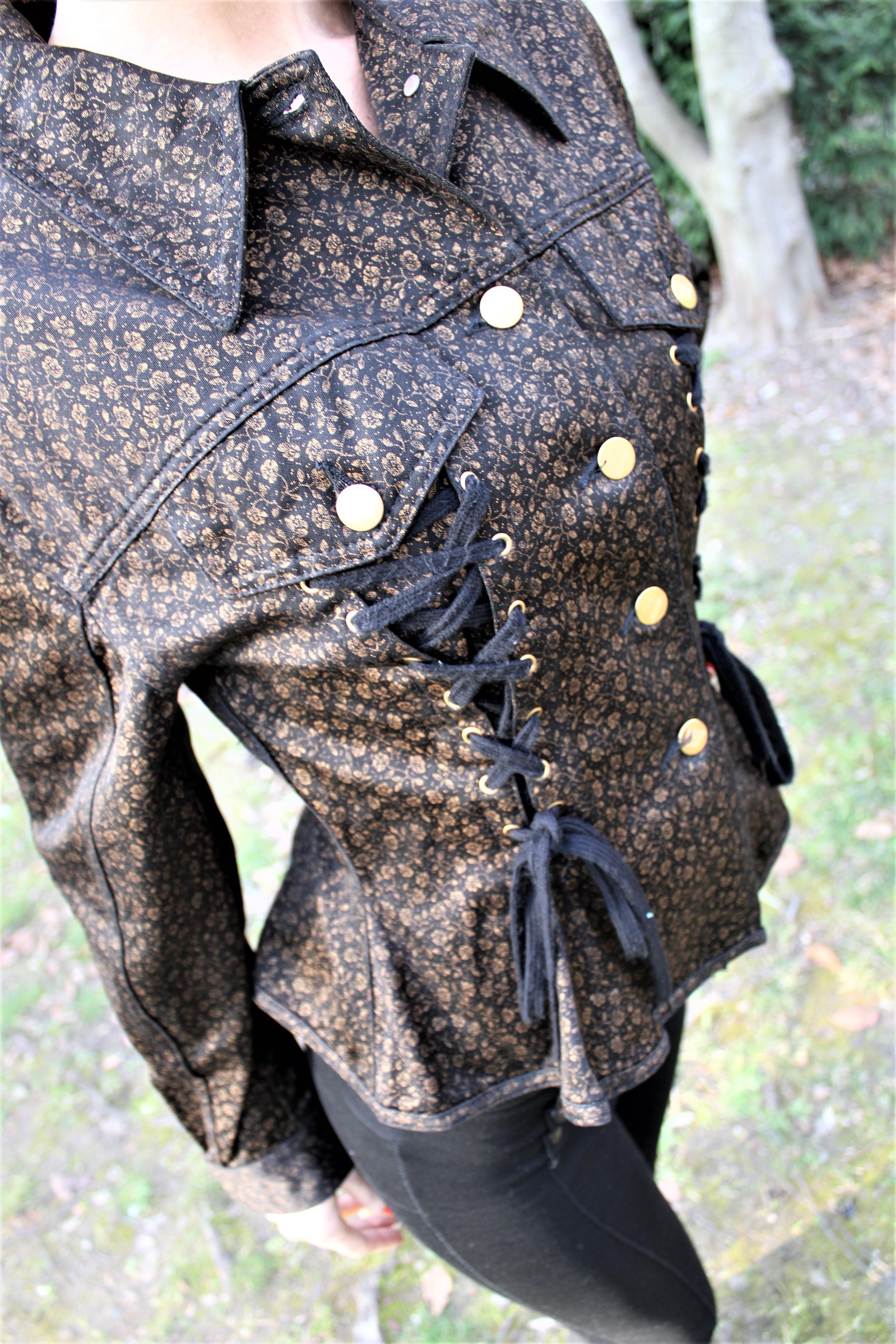 Gris Jean Paul Junior Gaultier, veste de défilé en jean corsetée à lacets, printemps-été 1988 en vente