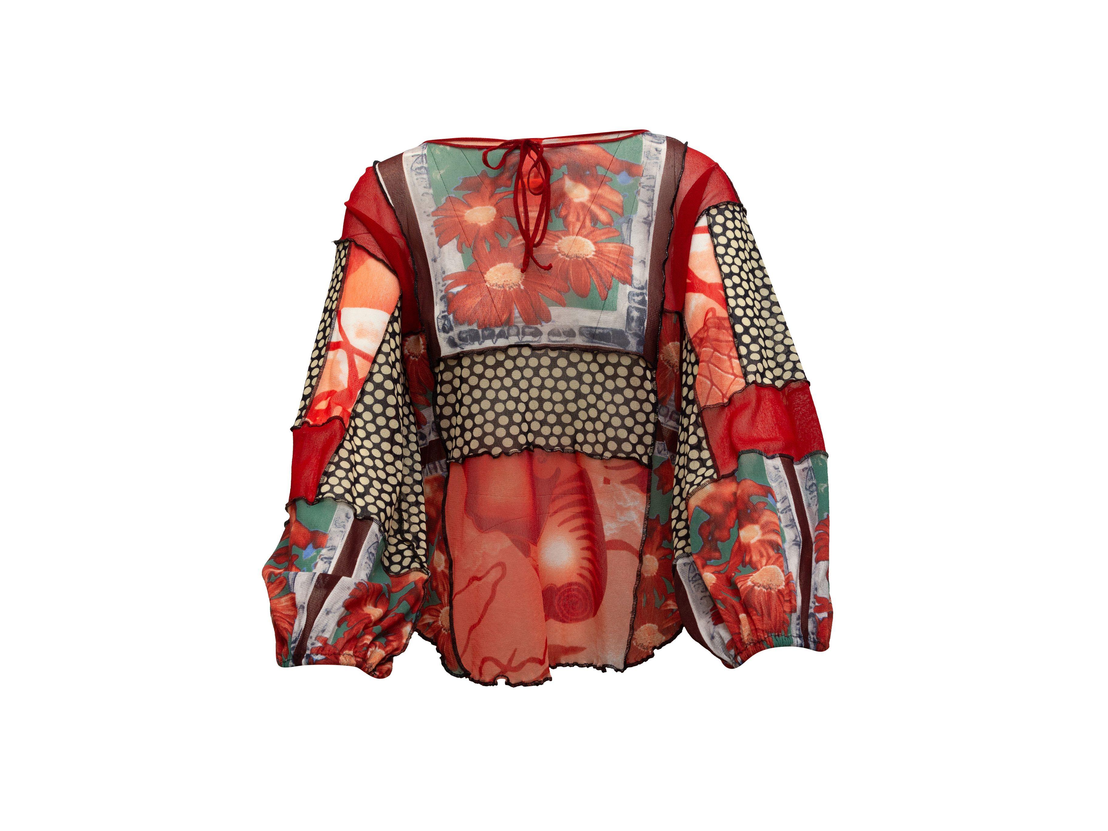 Jean Paul Red & Multicolor Gaultier Soleil Mesh Printed Top In Good Condition In New York, NY
