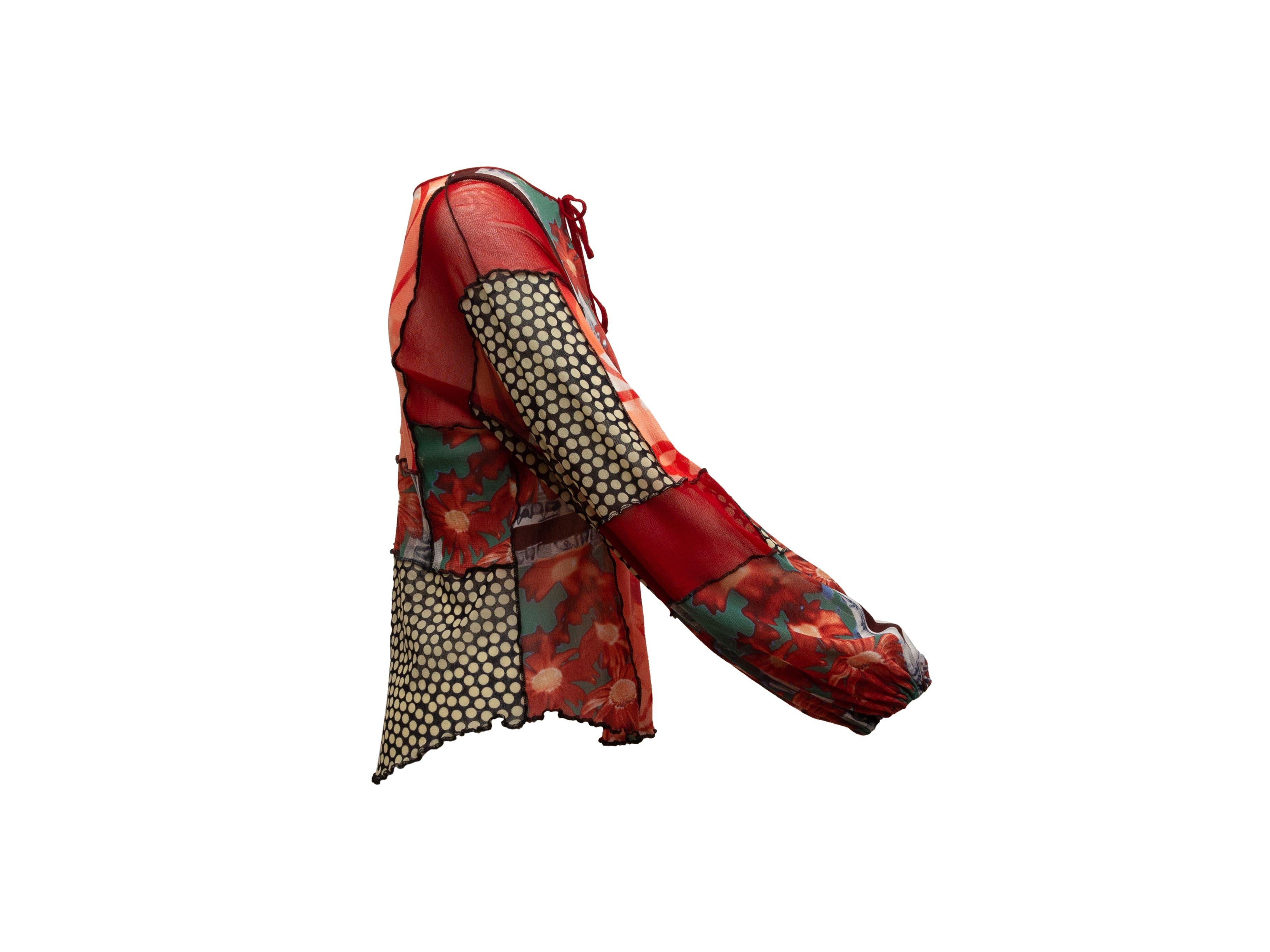 Women's Jean Paul Red & Multicolor Gaultier Soleil Mesh Printed Top