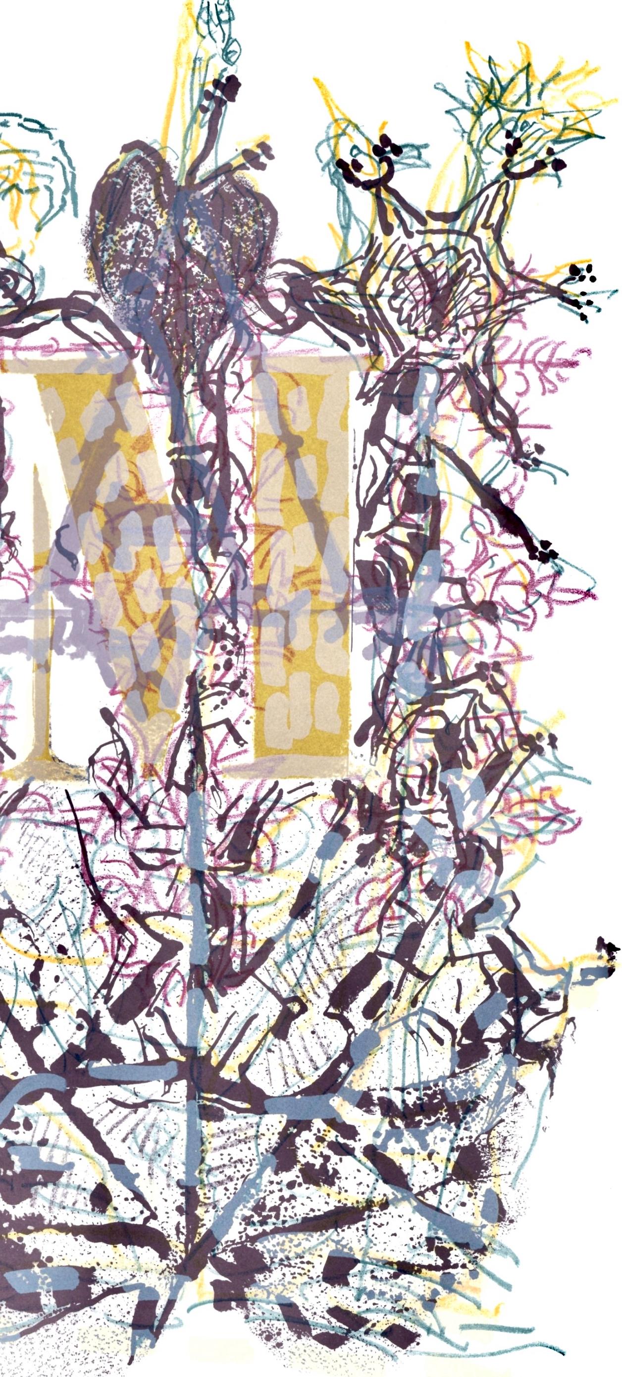 Composición, Homenaje a Aimé y Marguerite Maeght, Derrière le miroir - Abstract Print Gris de Jean-Paul Riopelle