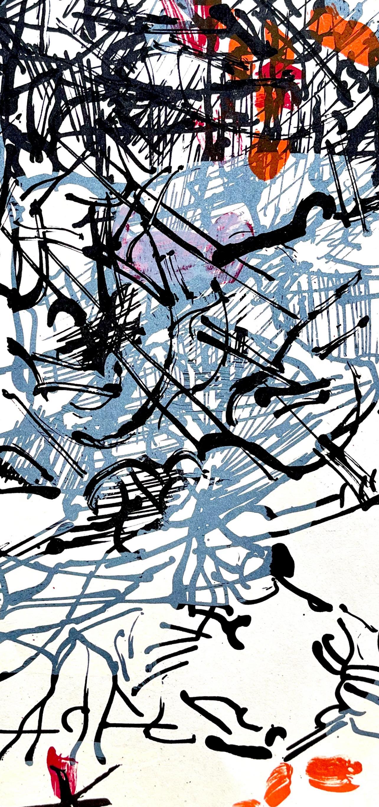 Riopelle, Composition, Derrière le miroir (après) - Gris Landscape Print par Jean-Paul Riopelle