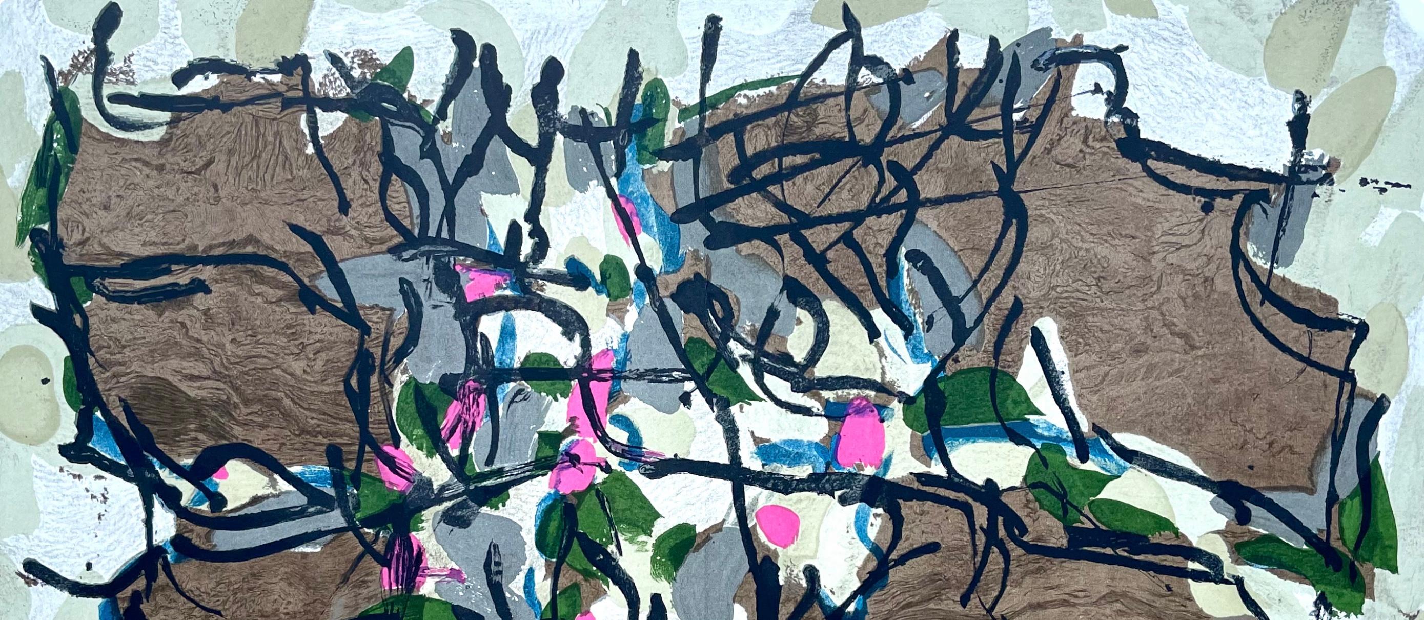 Riopelle, Composition, Derrière le miroir (après) - Gris Landscape Print par Jean-Paul Riopelle