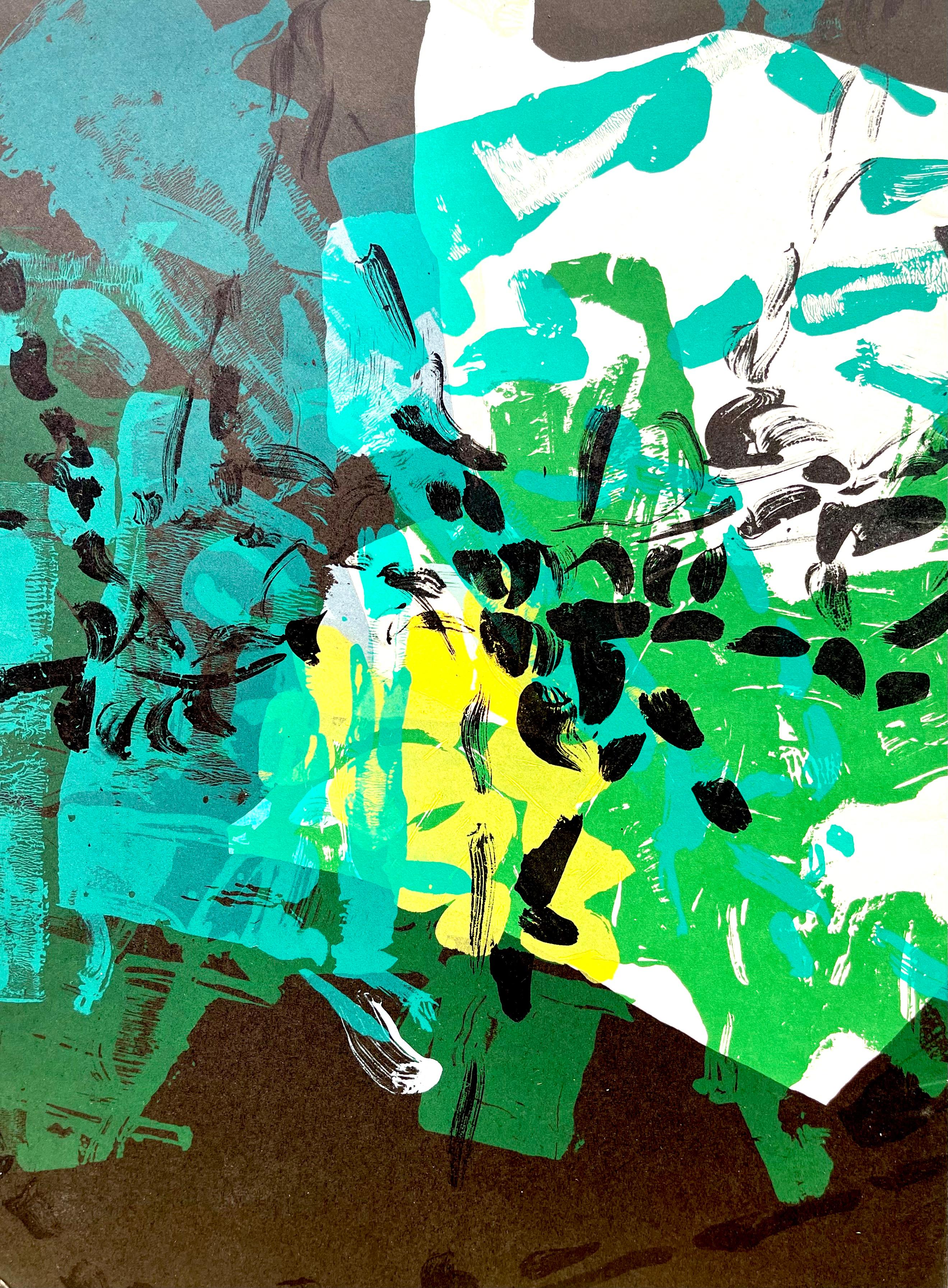 Abstract Print Jean-Paul Riopelle - Riopelle, Composition, Derrière le miroir (après)