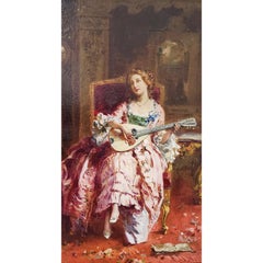 Jean Paul Sinibaldi Portrait of an Elegant Young Woman Playing the Lute c.1880