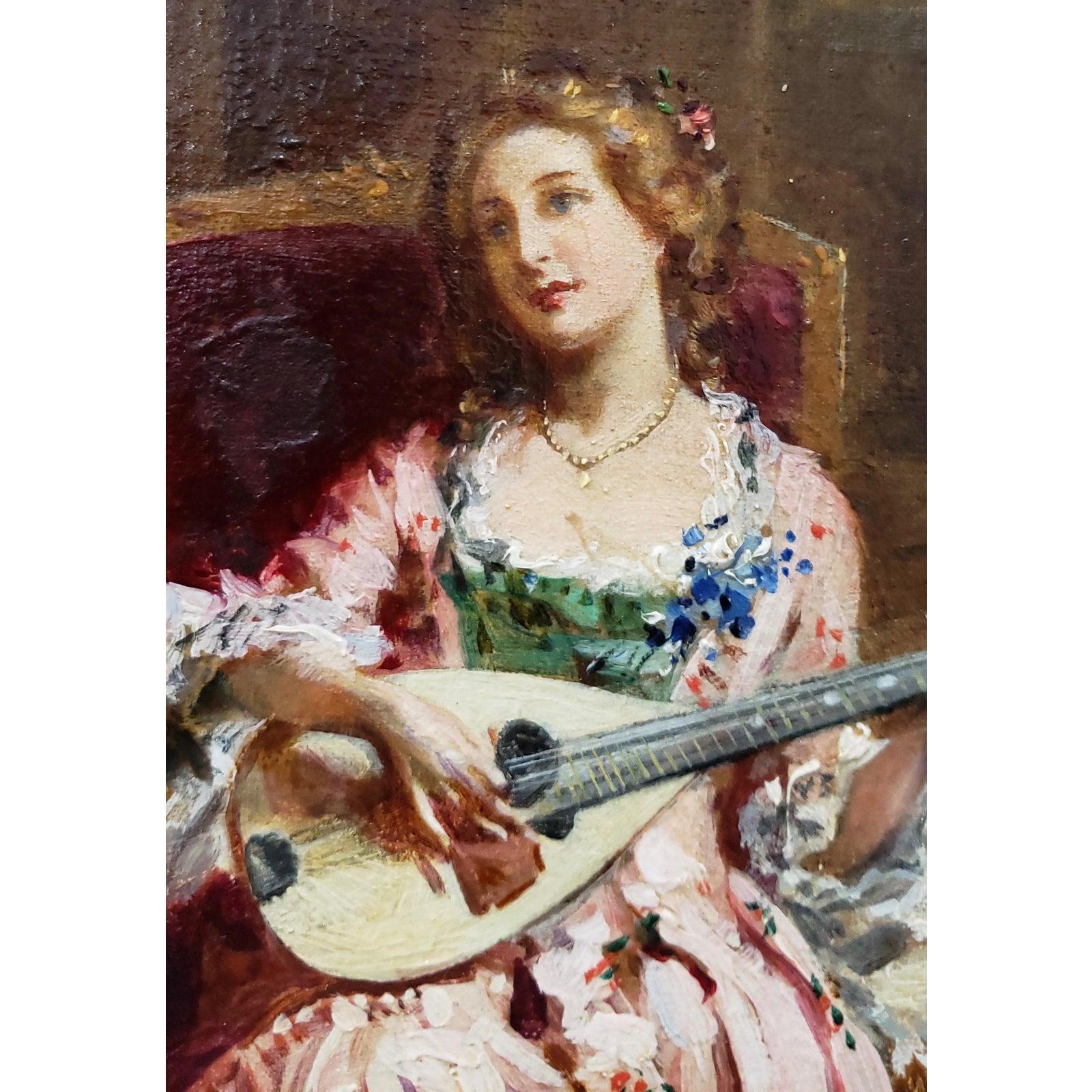 Jean Paul Sinibaldi Portrait of an Elegant Young Woman Playing the Lute c.1880 2