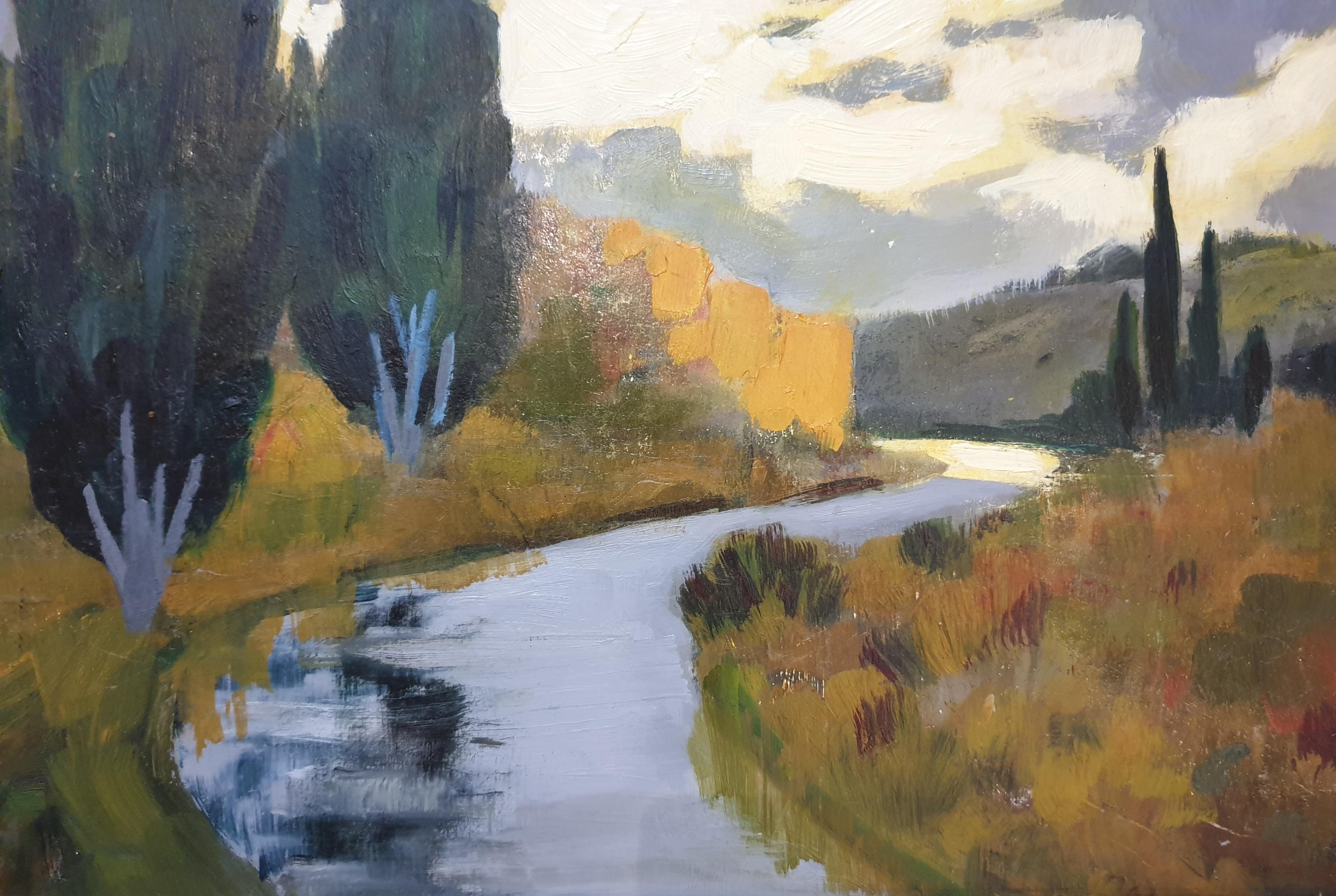 La Routo Bagnado, The Meandering River. - Painting by Jean Pellegrin 