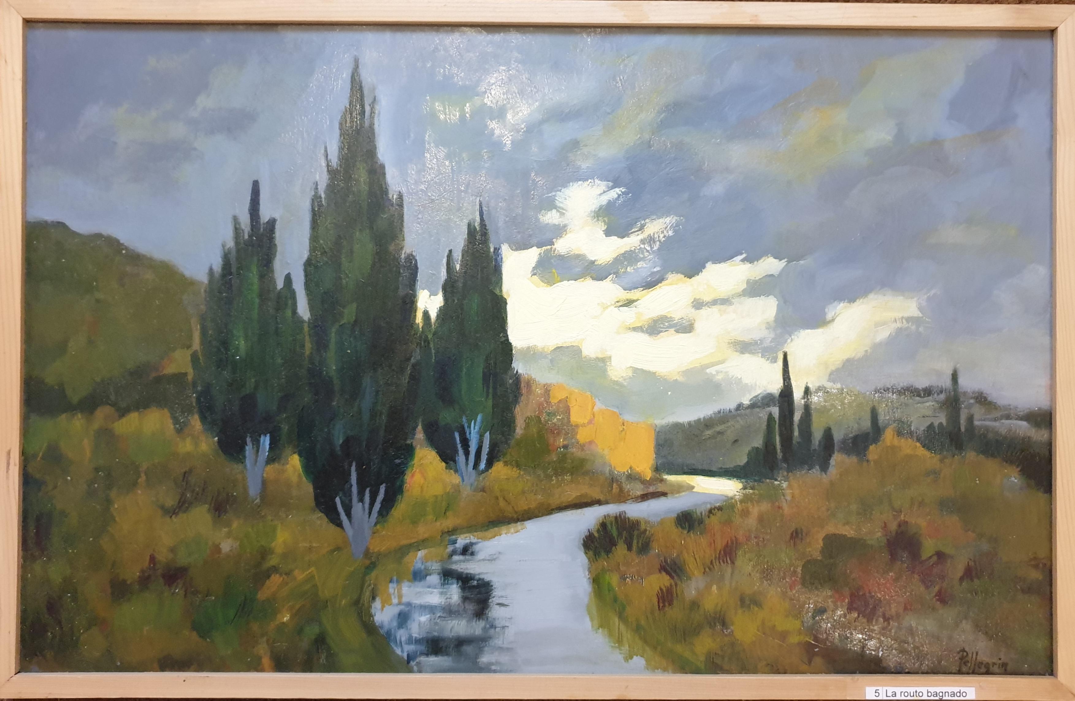 Jean Pellegrin  Landscape Painting - La Routo Bagnado, The Meandering River.