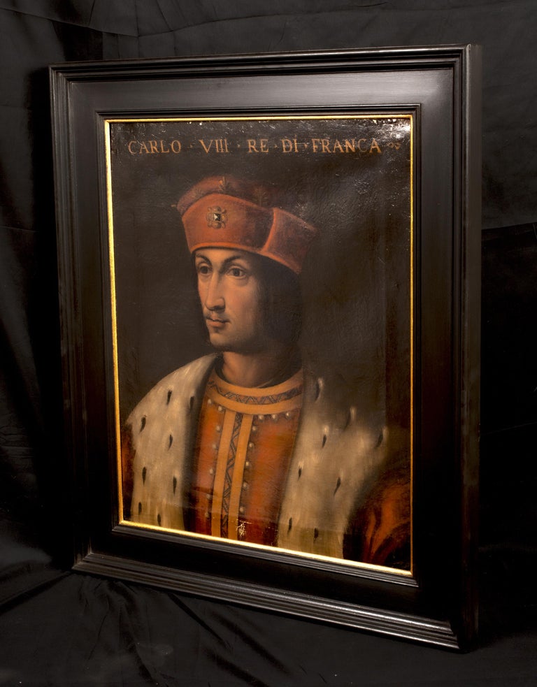 Portrait King Charles Of France (1470-1498), 17th Century

follower of Jean Perréal (1450-1530)

Large circa 17th century Old Master portrait of King Charles VIII of France, oil on canvas. Early and important study of the King who successfully