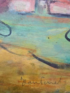 Fiore di ciliegio, dipinto di paesaggio fauvista, firmato Gouache su cartoncino, metà del secolo scorso