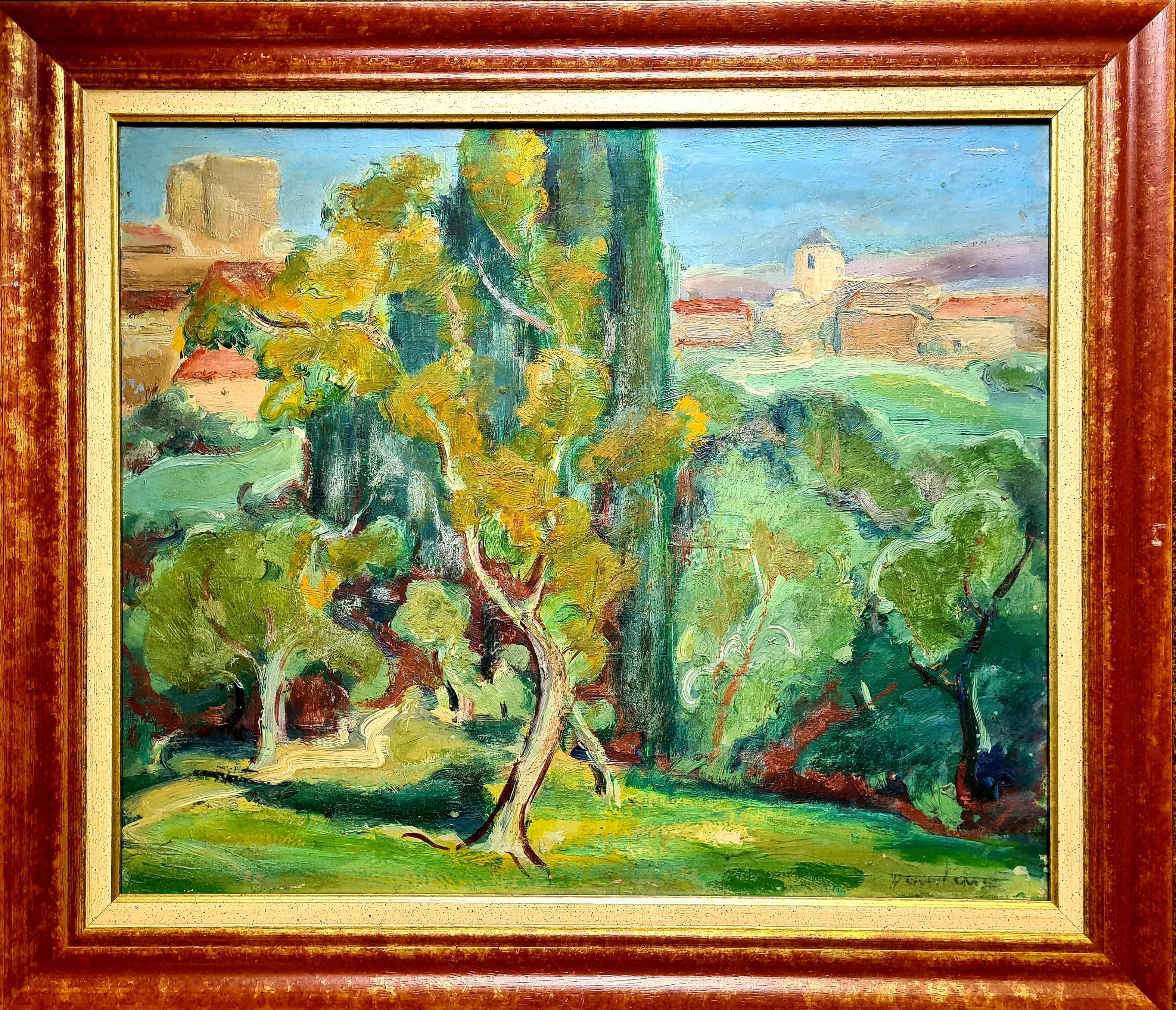 Paysage français fauviste, milieu du siècle Huile sur toile