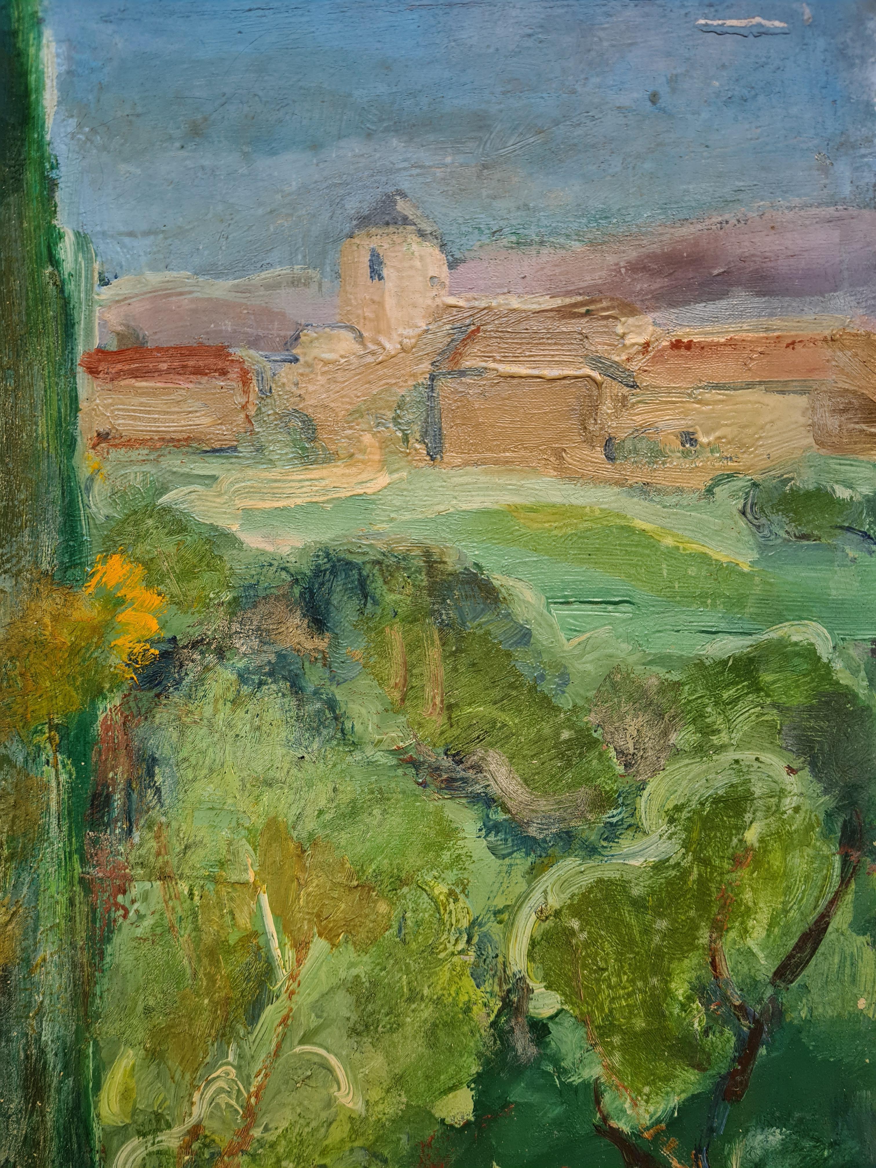 Fauvistische französische Landschaft, Mitte des Jahrhunderts Öl auf Leinwand (Fauvismus), Painting, von Jean Perret
