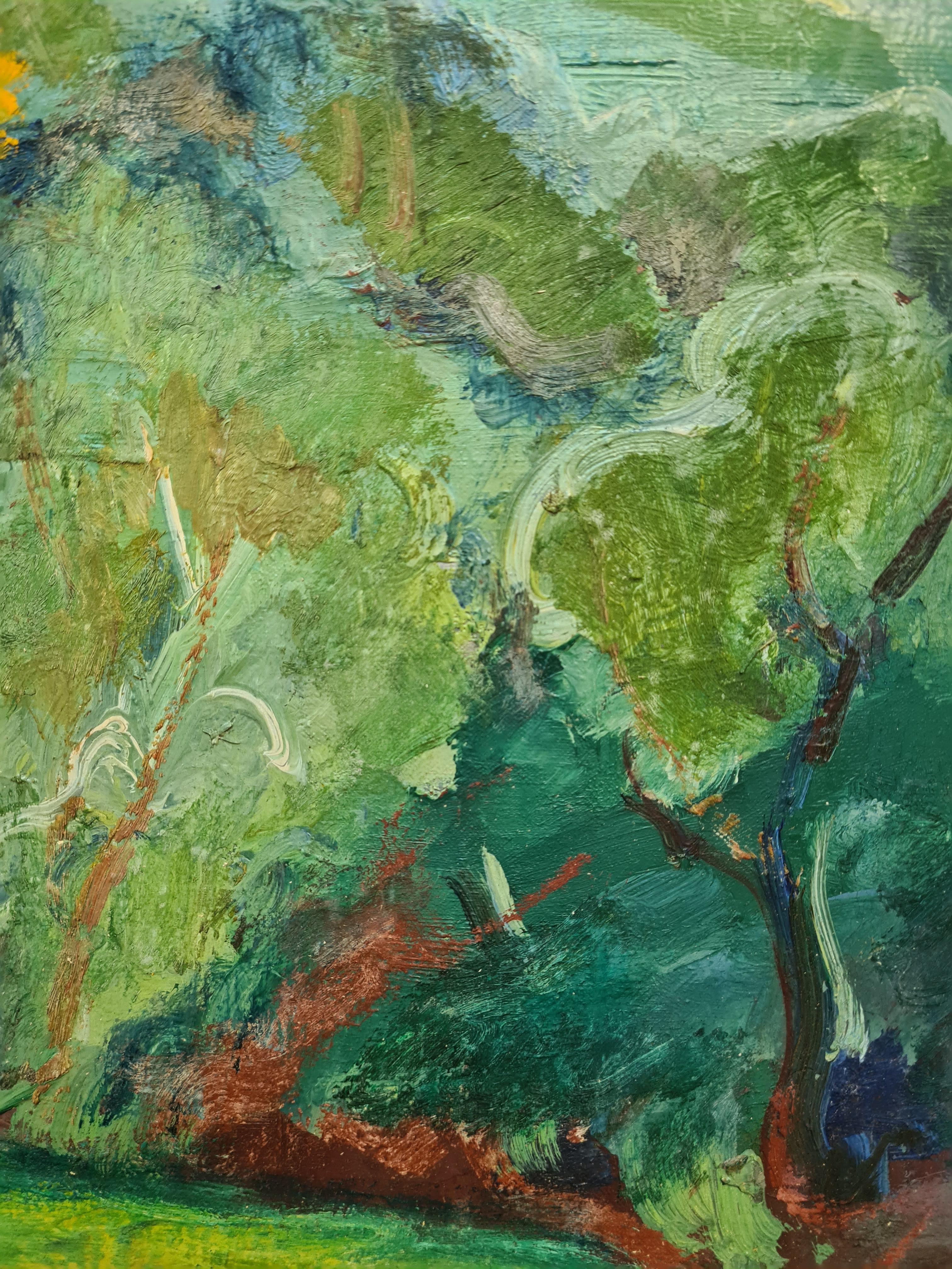 Fauvistische französische Landschaft, Mitte des Jahrhunderts Öl auf Leinwand im Angebot 1