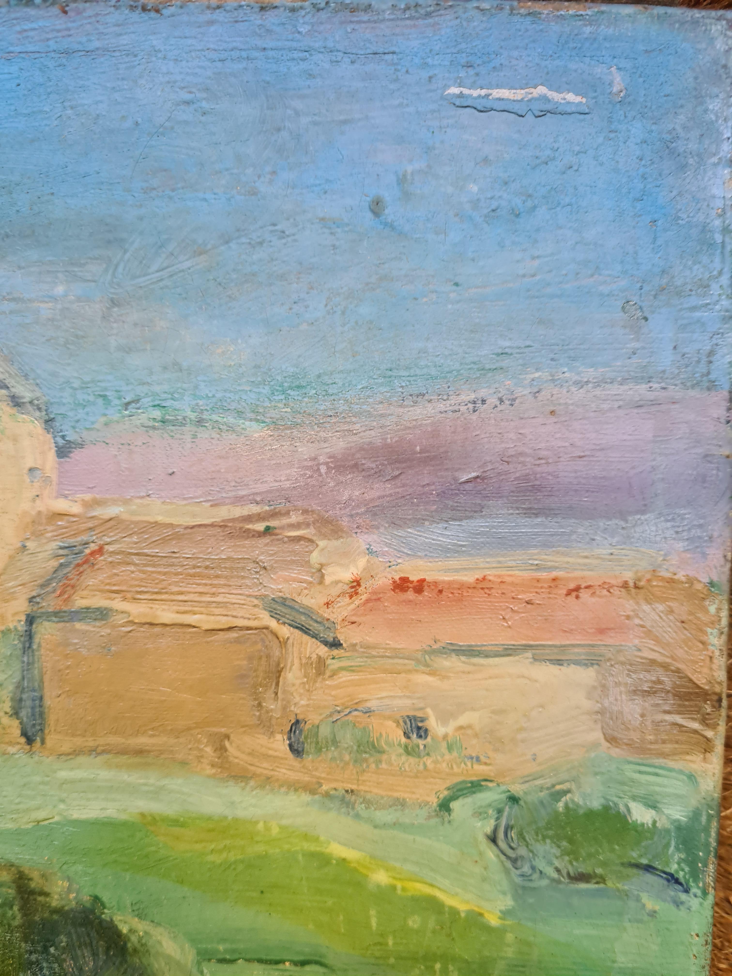 Fauvistische französische Landschaft, Mitte des Jahrhunderts Öl auf Leinwand im Angebot 4