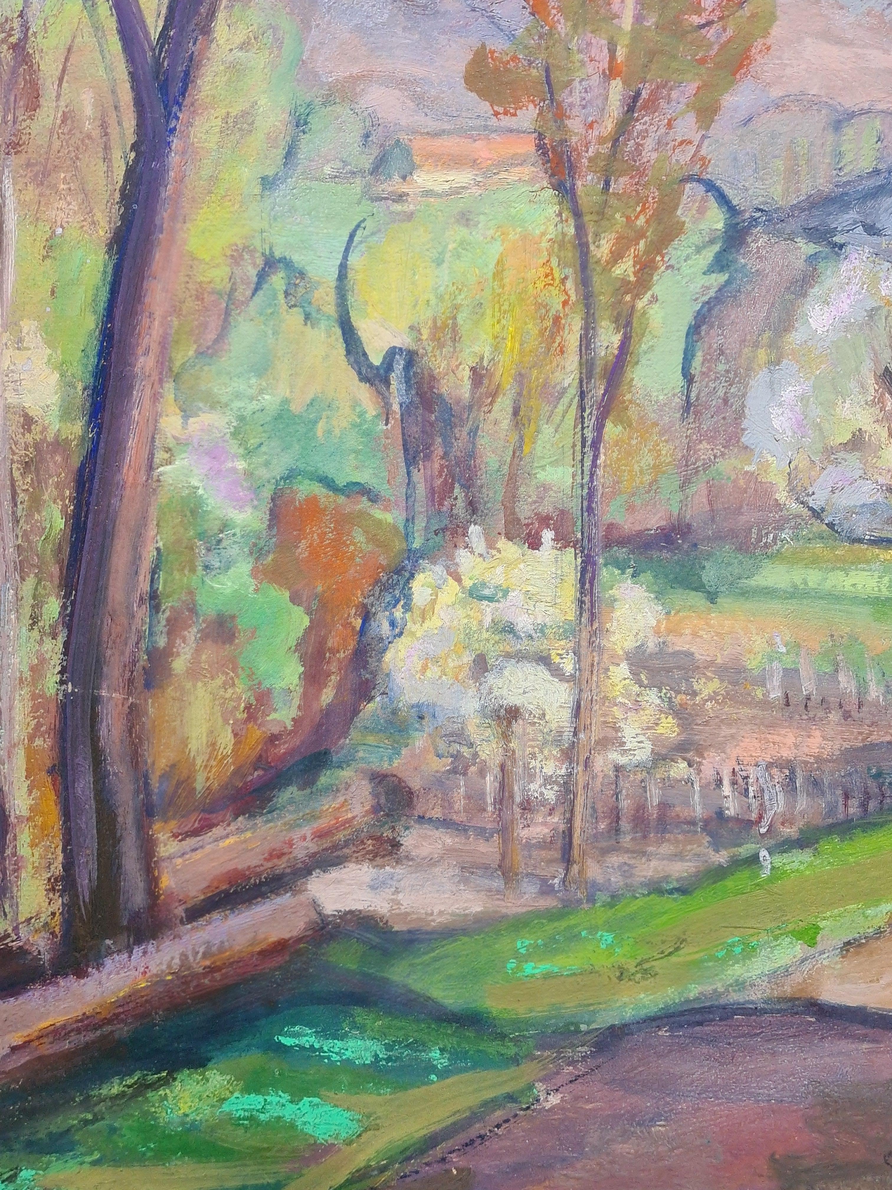 Paysage français post-impressionniste, La fleur, École de Cézanne - Painting de Jean Perret