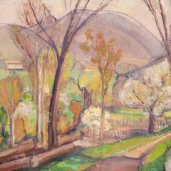 "Paysage à l'huile sur toile du milieu du siècle, post-impressionniste, signé"