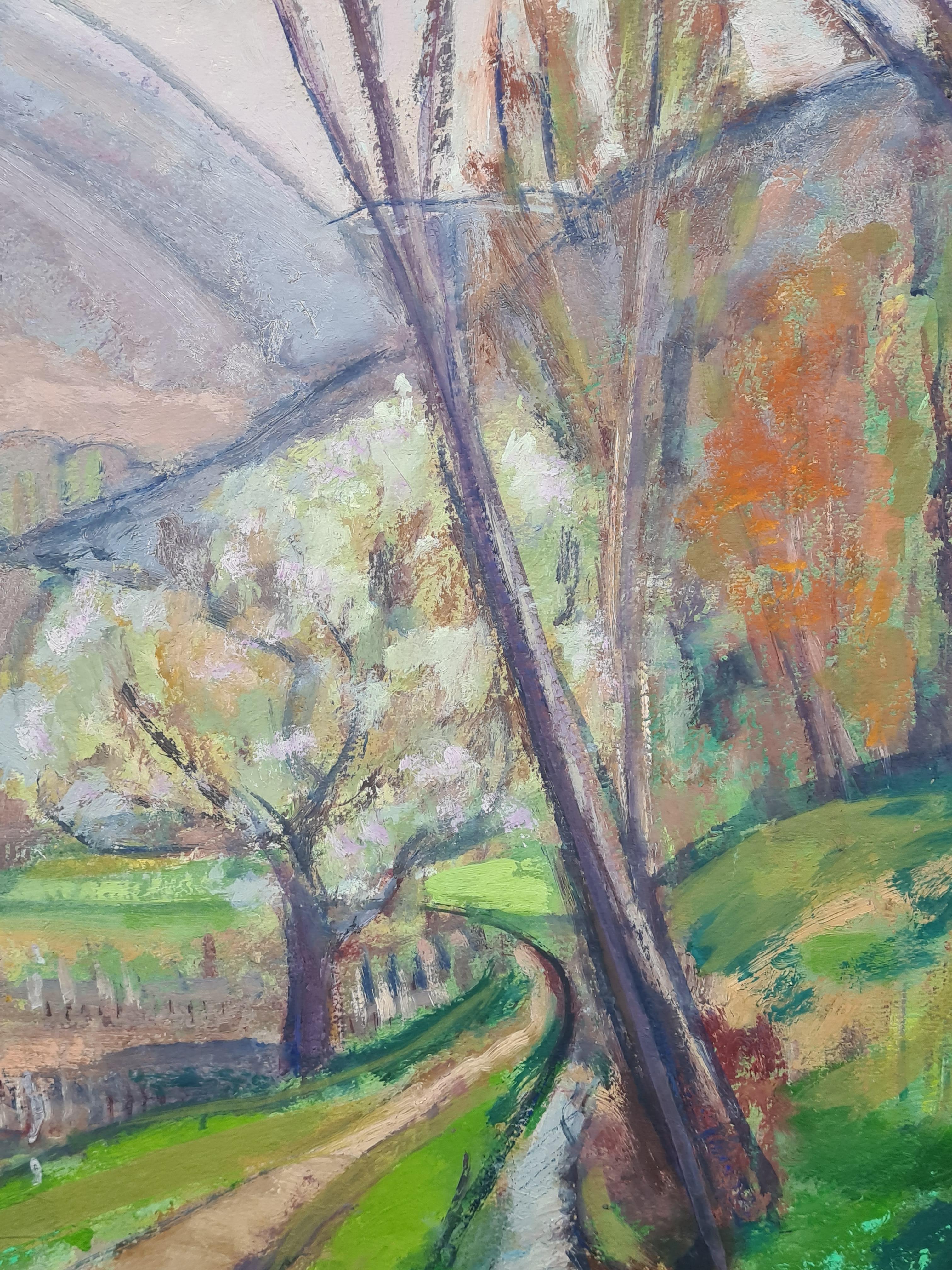 Paysage français post-impressionniste, La fleur, École de Cézanne - Post-impressionnisme Painting par Jean Perret