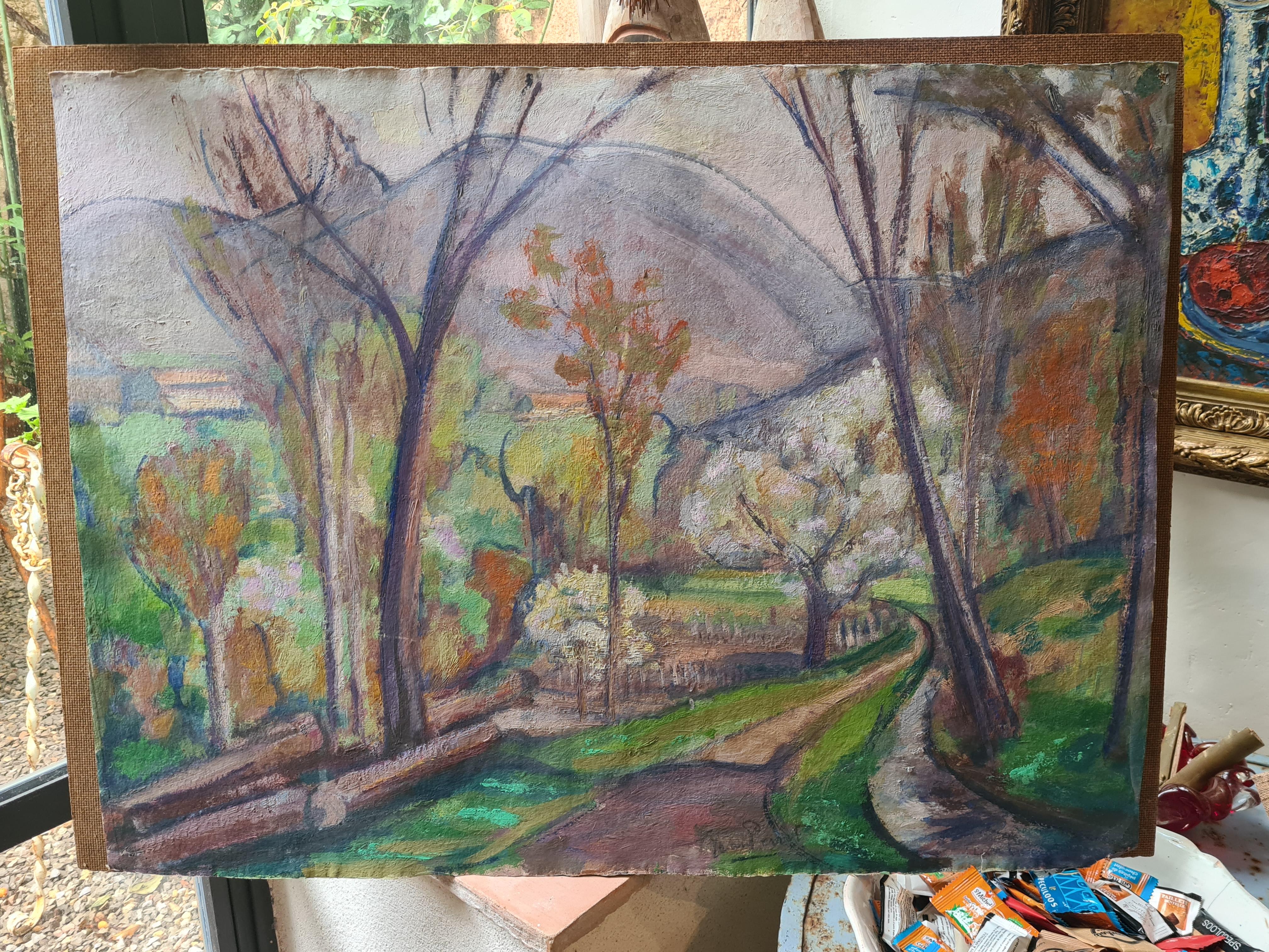 Paysage français post-impressionniste, La fleur, École de Cézanne en vente 4