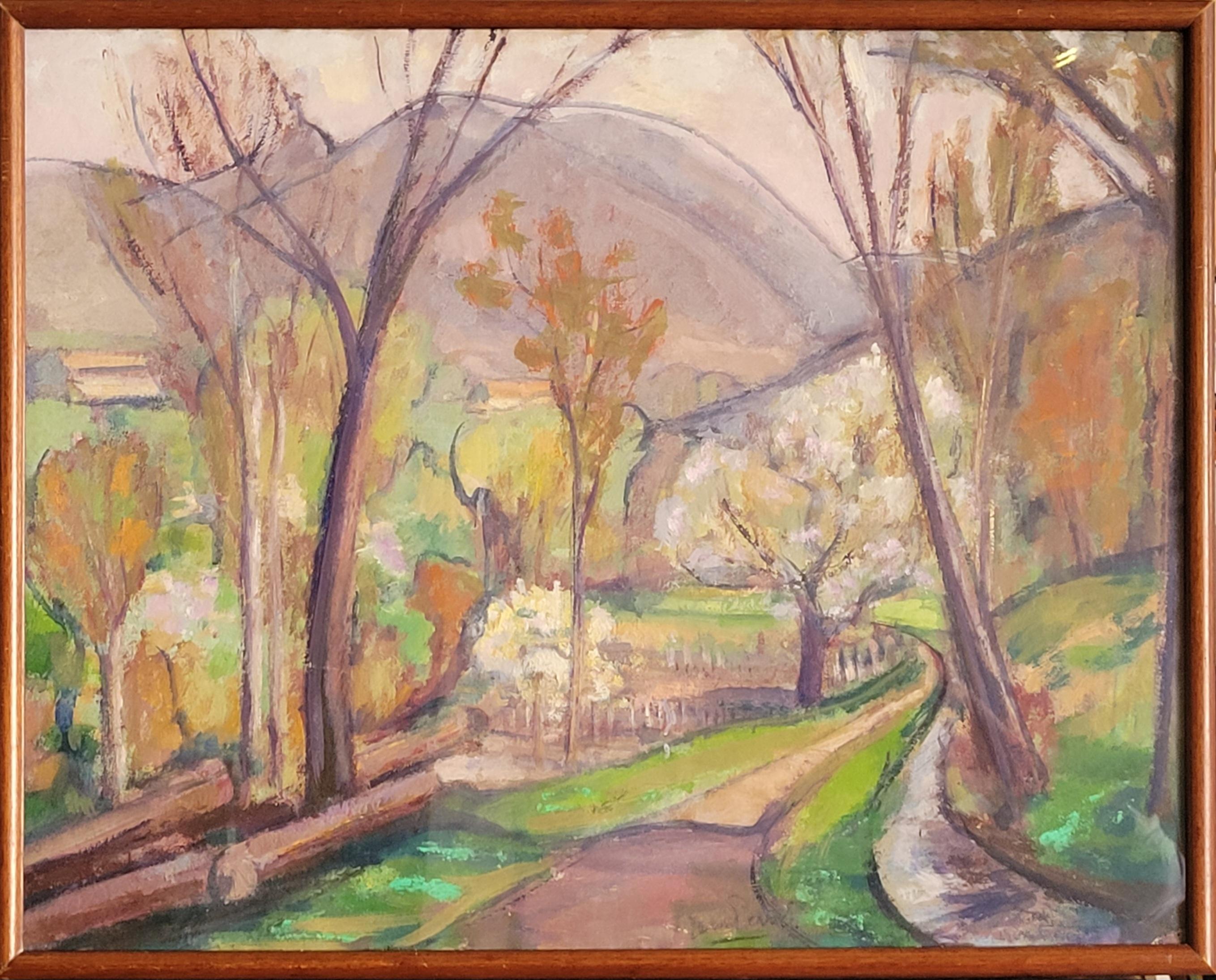 "Mid-Century Oil on Canvas Landscape, Post-Impressionist, Signed"